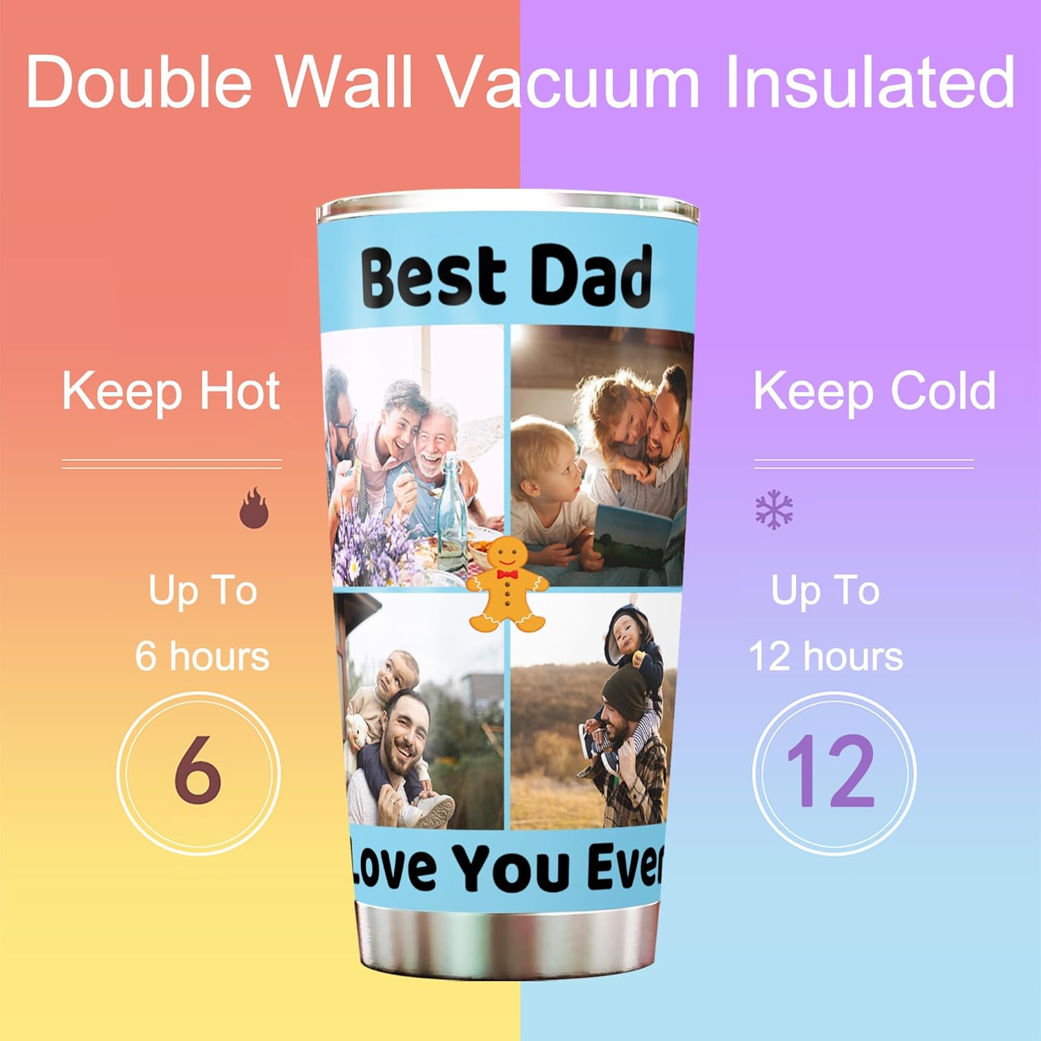 Tazas de café personalizadas con texto fotográfico de 20 oz30 onzas, impresión 3D, 4 imágenes, vasos de acero inoxidable de doble pared con