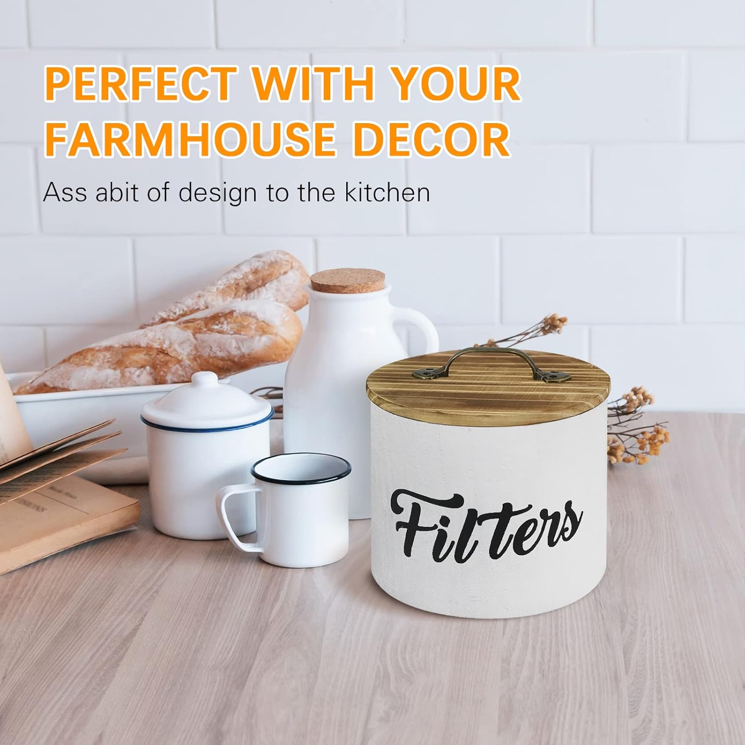 Soporte para filtro de café, cesta de almacenamiento de filtro blanco para mostrador, funda de madera, accesorios de barra de café, estación de