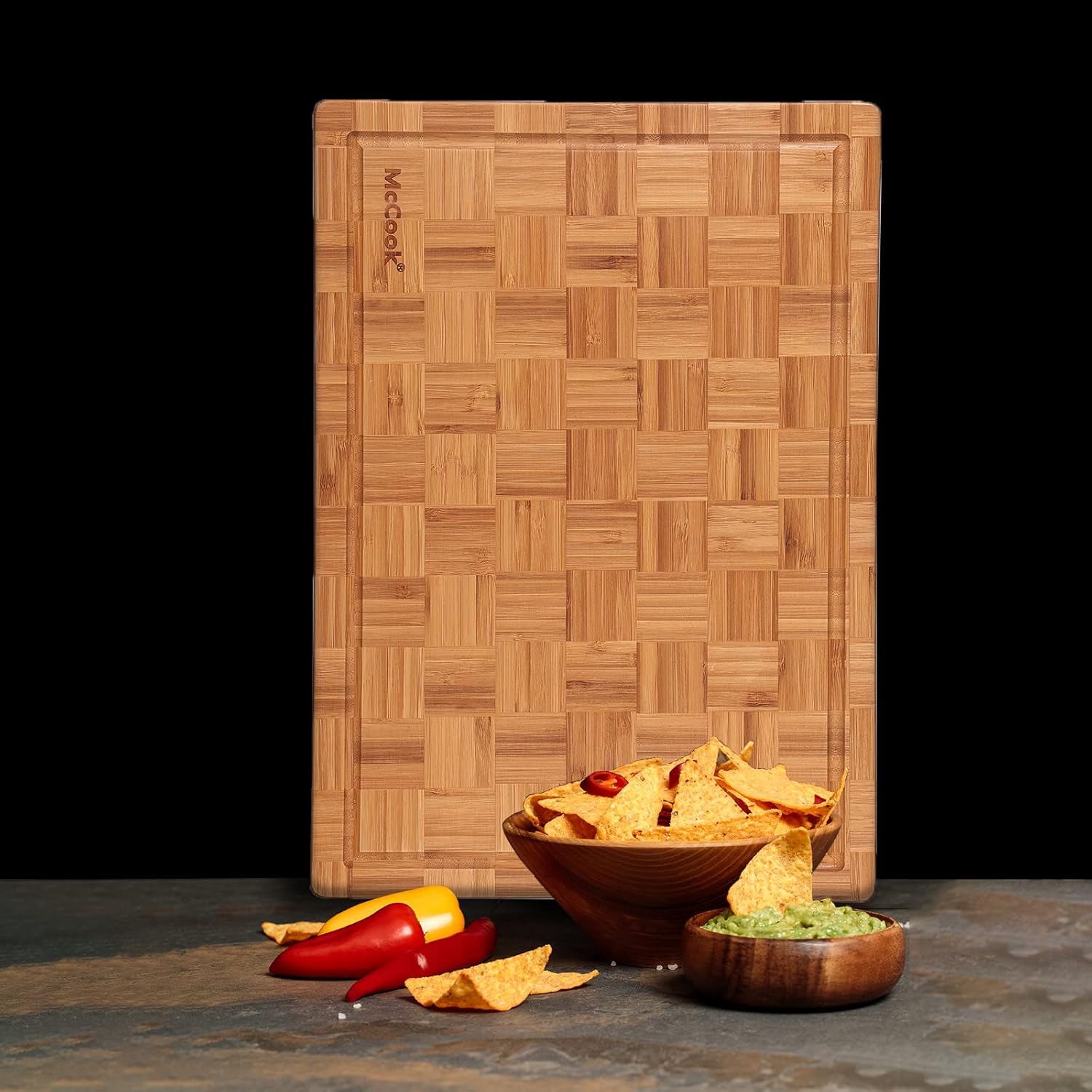 Tabla de cortar, McCook MCW12 Tabla de cortar de bambú, tabla de cortar de madera para carne, queso y verduras con ranura para jugo, tabla de cortar