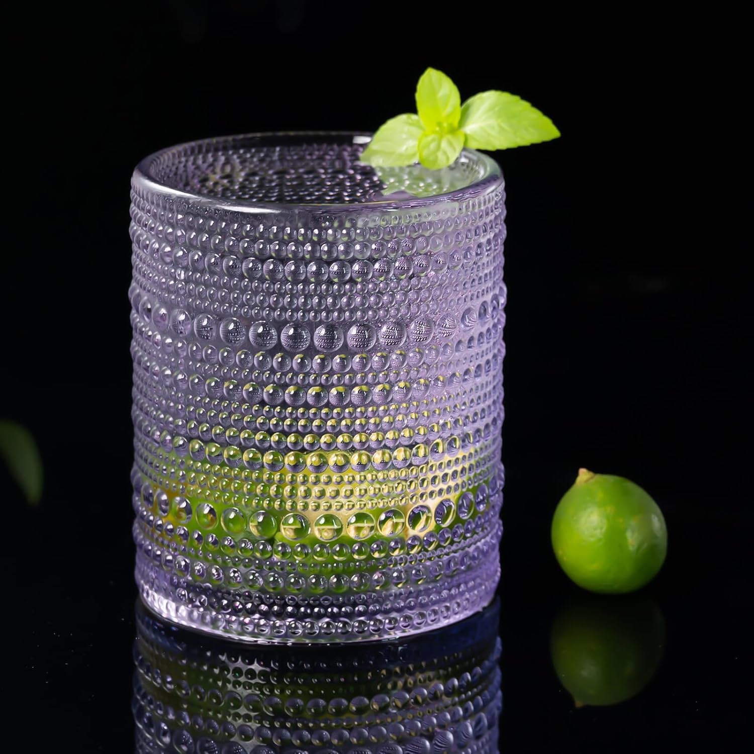 Paquete de 6 vasos para beber Hobnail de 10 onzas, vaso de vidrio moderno de 10 onzas, doble vidrio antiguo, cristalería de burbujas vintage