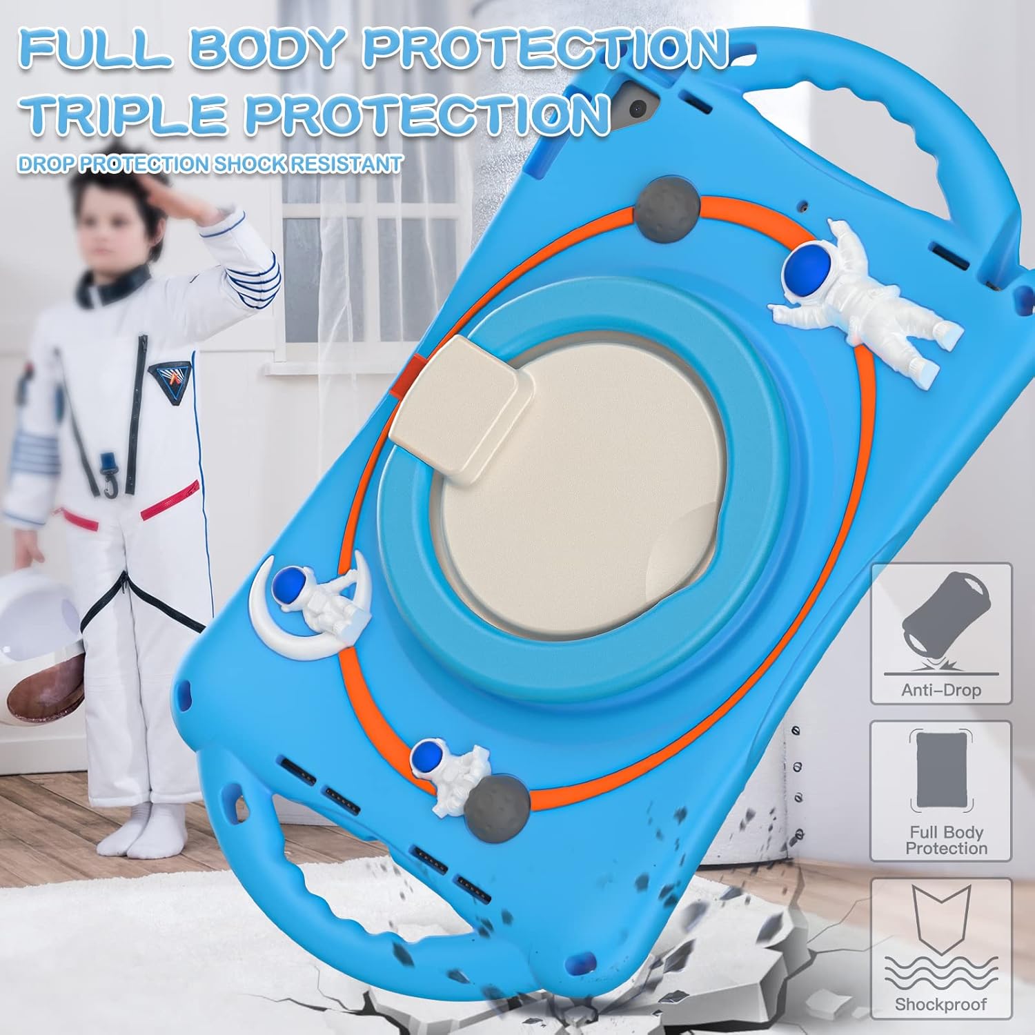 BATYUE Funda infantil para iPad de 9, 8, 7 generación de 10.2 pulgadas 2021 2020 2019, con soporte giratorio, soporte para lápices, correa de