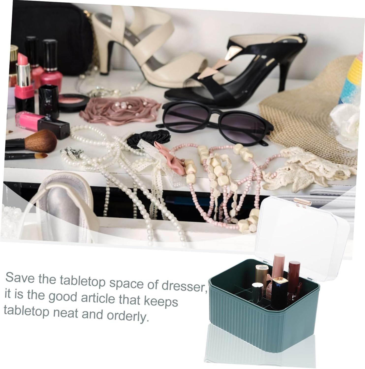 FRCOLOR Caja de almacenamiento de cosméticos de 2 piezas, soportes para estantes, soporte para brochas, organizador de maquillaje, soporte de