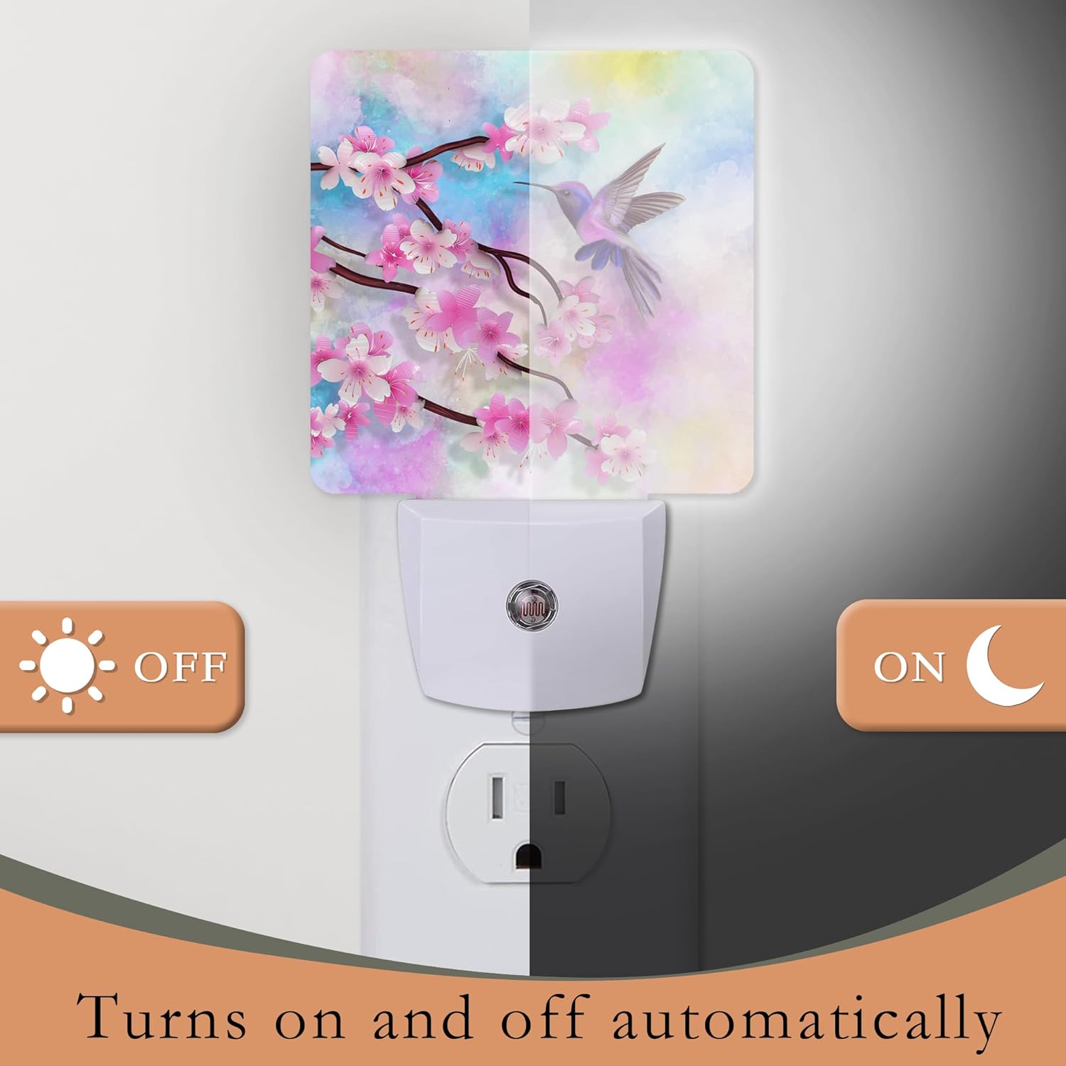 Luz nocturna con diseño de cerezo, colibrí, luces nocturnas enchufables a la pared para dormitorio de niños y niñas, luz nocturna decorativa media