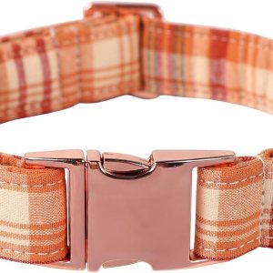 Lionet Paws Collar de perro para niño, cómodo y ajustable, lindo collar a cuadros naranja con hebilla de metal para perros machos, XL, cuello de 16 Lionet Paws Collar de perro para niño, cómodo y ajustable, lindo collar a cuadros naranja con hebilla de metal para perros machos, XL, cuello de 16