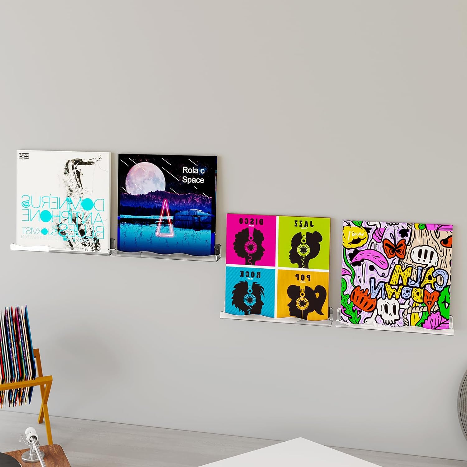 Fixwal Estantes flotantes de acrílico transparente para pared, estante de disco de vinilo, juego de 4, soporte para discos de acrílico transparente