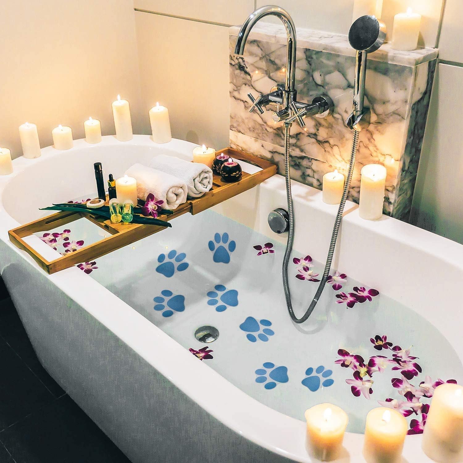 12 pegatinas antideslizantes para bañera, antideslizantes, para huellas de perro, para duchas de seguridad, con 1 rascador para bañera, ducha,