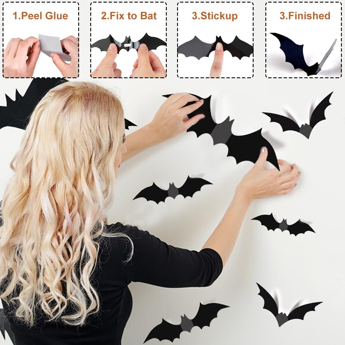 Decoración de pared de murciélagos de Halloween, decoración de murciélagos 3D, calcomanías de PVC para exteriores, interiores, hogar, patio, pared,