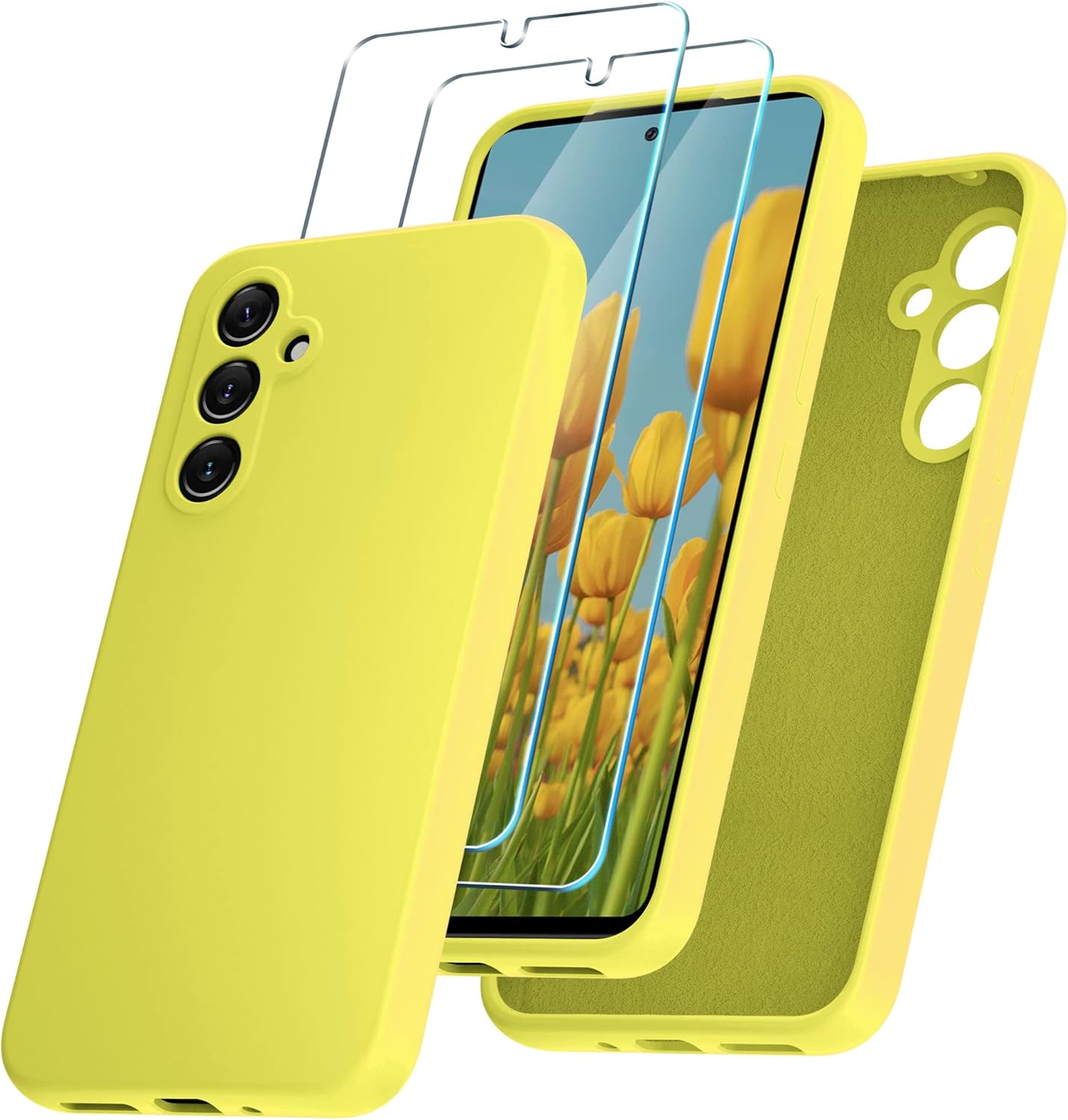 YENAPOON Funda para Samsung Galaxy A54 5G y 2 protectores de pantalla de vidrio templado, funda protectora delgada de silicona líquida a prueba de