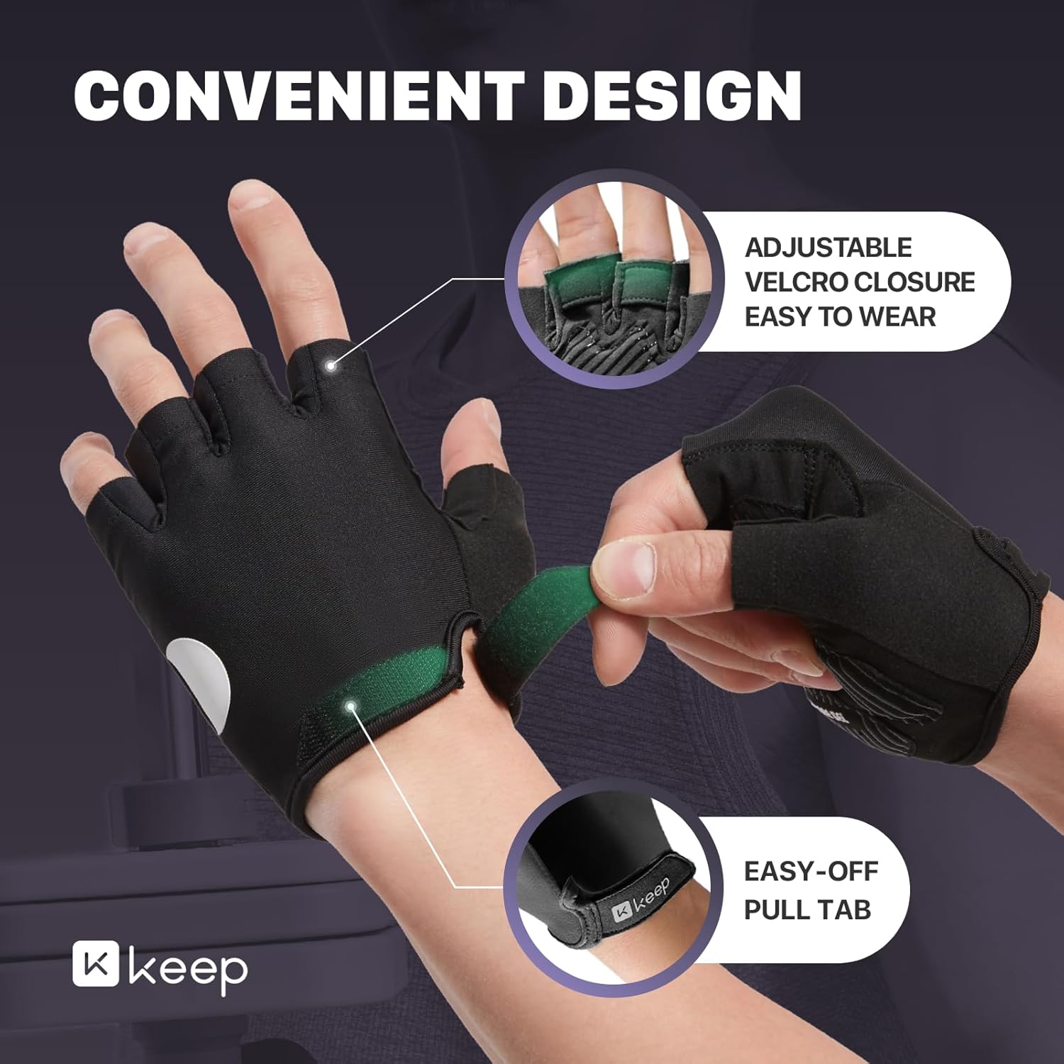 KEEP Guantes de entrenamiento para mujeres y hombres, guantes sin dedos para levantamiento de pesas, ciclismo, entrenamiento, fitness, dominadas,