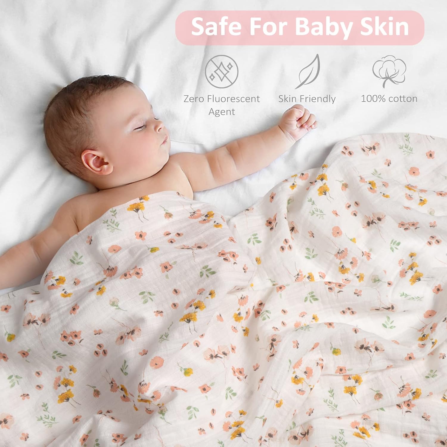 Viviland Mantas de muselina para bebé, para niños y niñas recién nacidos, mantas de recepción de género neutro para bebés, patrón floral, 47 x 47
