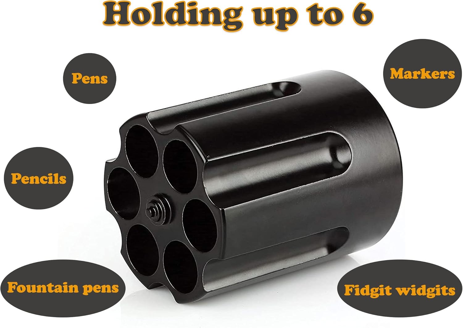 Caliber Gourmet Revolver Pen Holder, Paper Weight, Desktop Organizer, black, Cast Aluminum Heavy Duty holder – Office Accessory, Christmas Gift