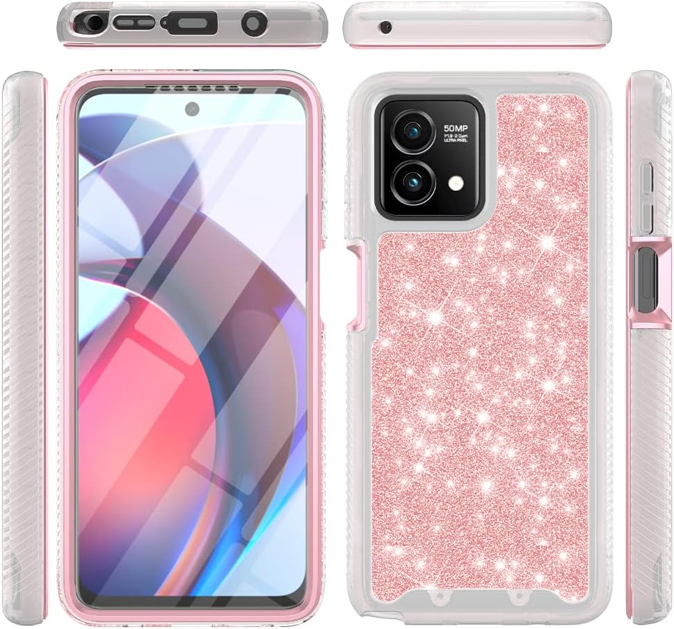 TJS Funda compatible con Motorola Moto G Stylus 5G 2023, con protector de pantalla integrado, cubierta protectora de cuerpo completo con purpurina y