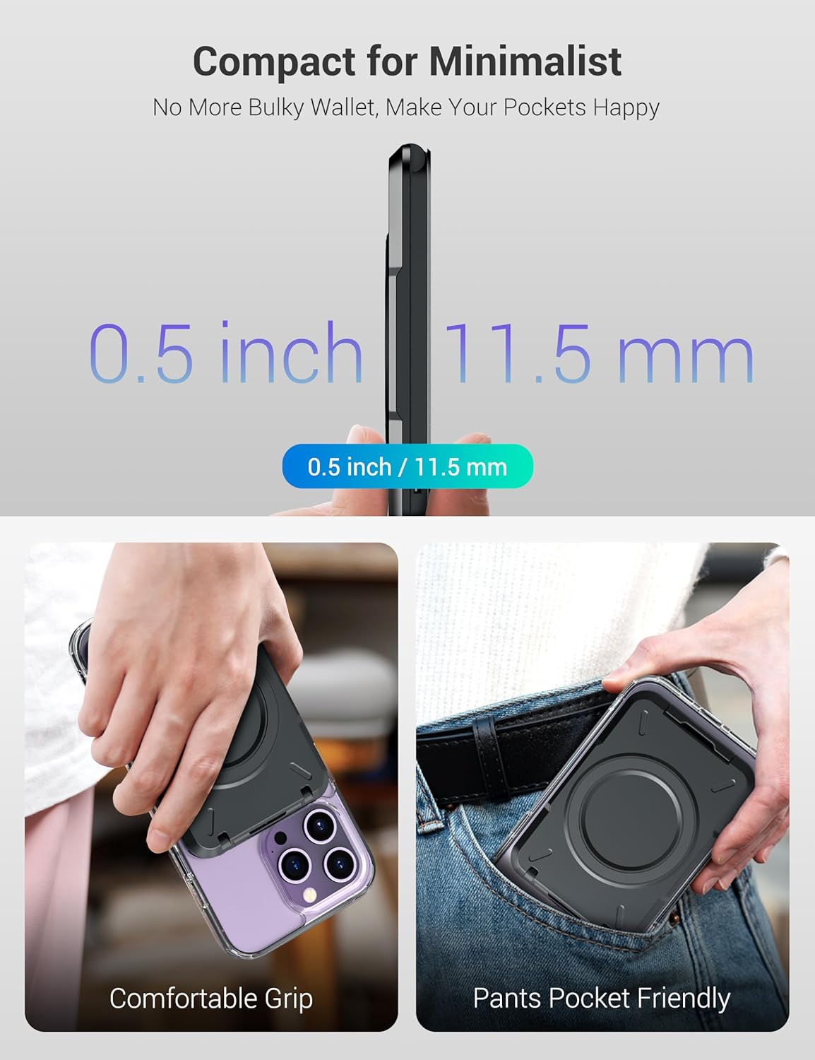 PROfezzion 2 en 1 para soporte de cartera MagSafe, tarjetero magnético con bloqueo RFID, compatible con 4 tarjetas, cartera rígida desmontable para