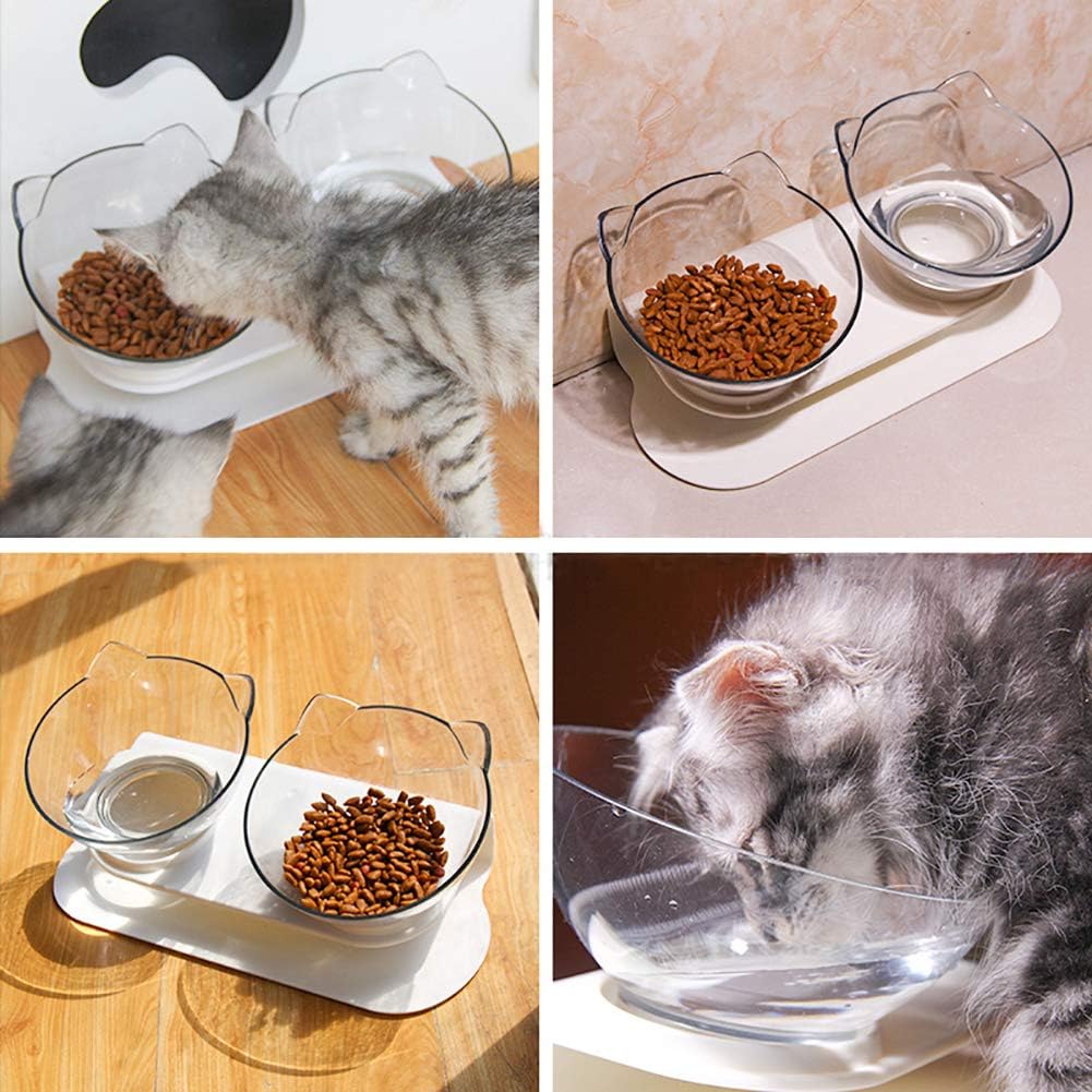 Cuenco elevado para gatos con soporte elevado, diseño inclinado de 15 grados, soporte protector de cuello elevado para alimentos para mascotas,