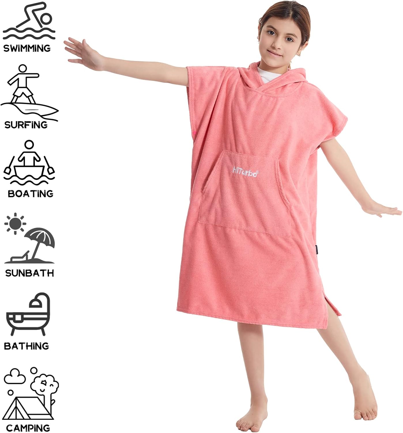 Hiturbo Toalla cambiadora para niños, poncho absorbente de secado rápido, toallas de baño de microfibra (rosa)