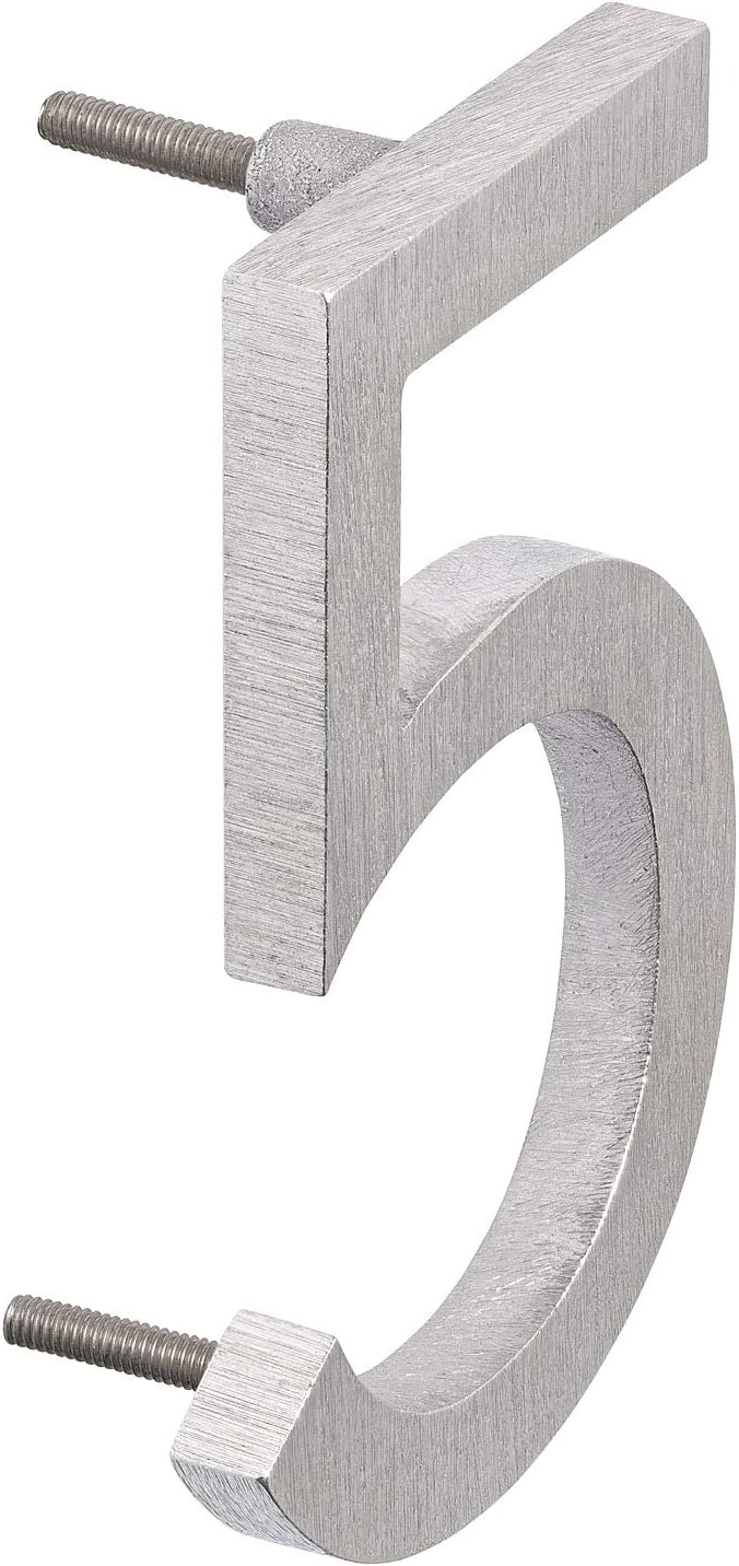 Montague Metal Products MHN-06-F-BA1-5 Números de casa de dirección flotantes modernos y sólidos, 6 pulgadas, aluminio cepillado pulido