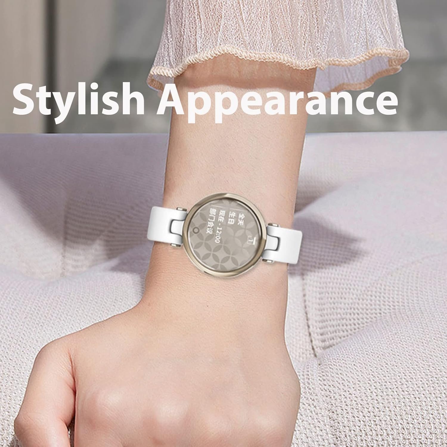 Miimall Leather Watch Band Compatible with Garmin Lily Smartwatch Strap, Replacement Watch Band Quick Release Strap Adjustable Stylish Wristband