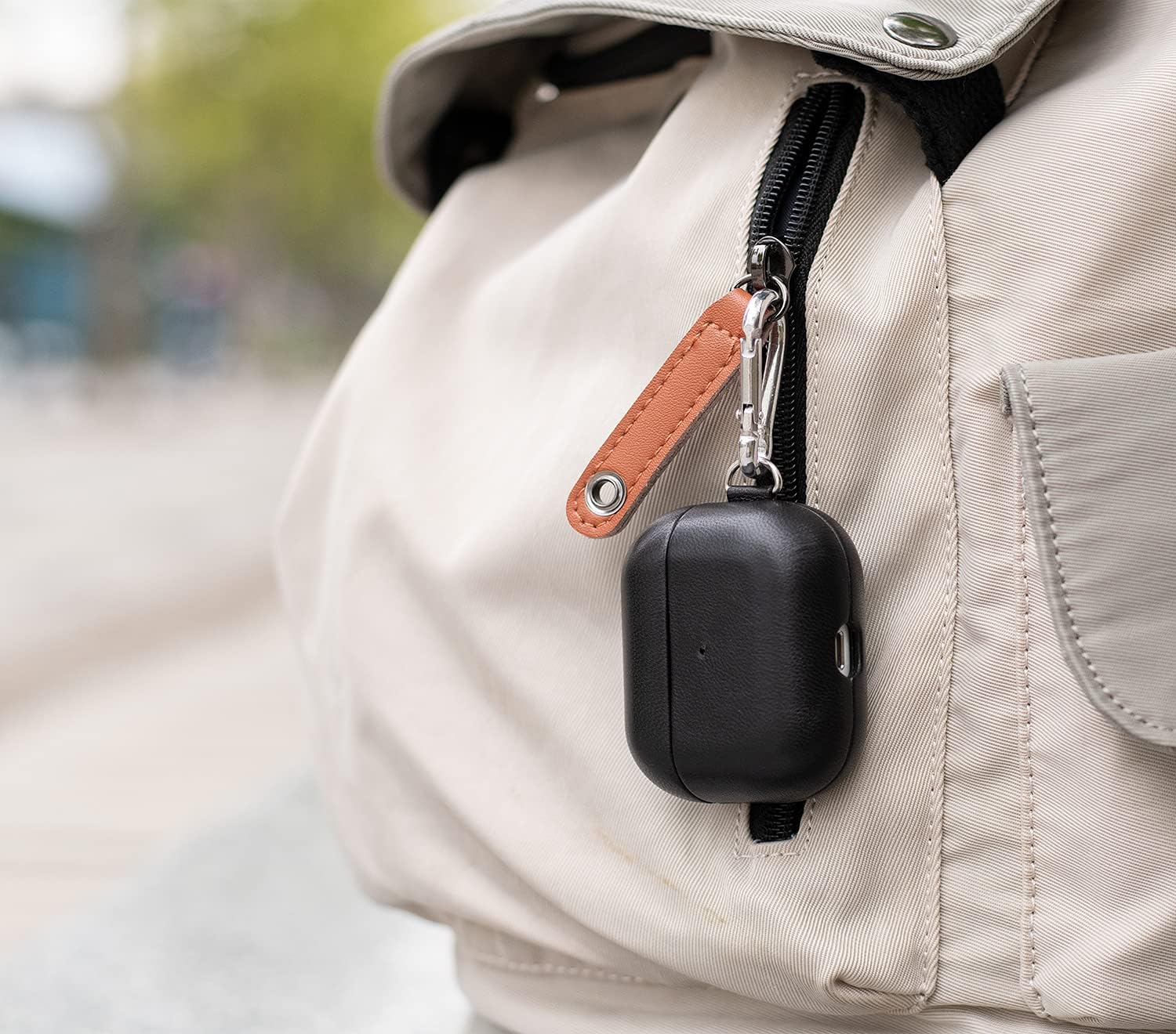 lopie – Funda de cuero compatible con AirPods de 3 generación, hecha a mano con llavero para AirPods 3, funda protectora portátil con clip de