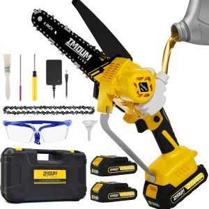 IMOUMLIVE – Mini motosierra inalámbrica de 6 pulgadas con batería de 2 × 21 V, sin escobillas, potente motosierra eléctrica portátil de mano con IMOUMLIVE – Mini motosierra inalámbrica de 6 pulgadas con batería de 2 × 21 V, sin escobillas, potente motosierra eléctrica portátil de mano con