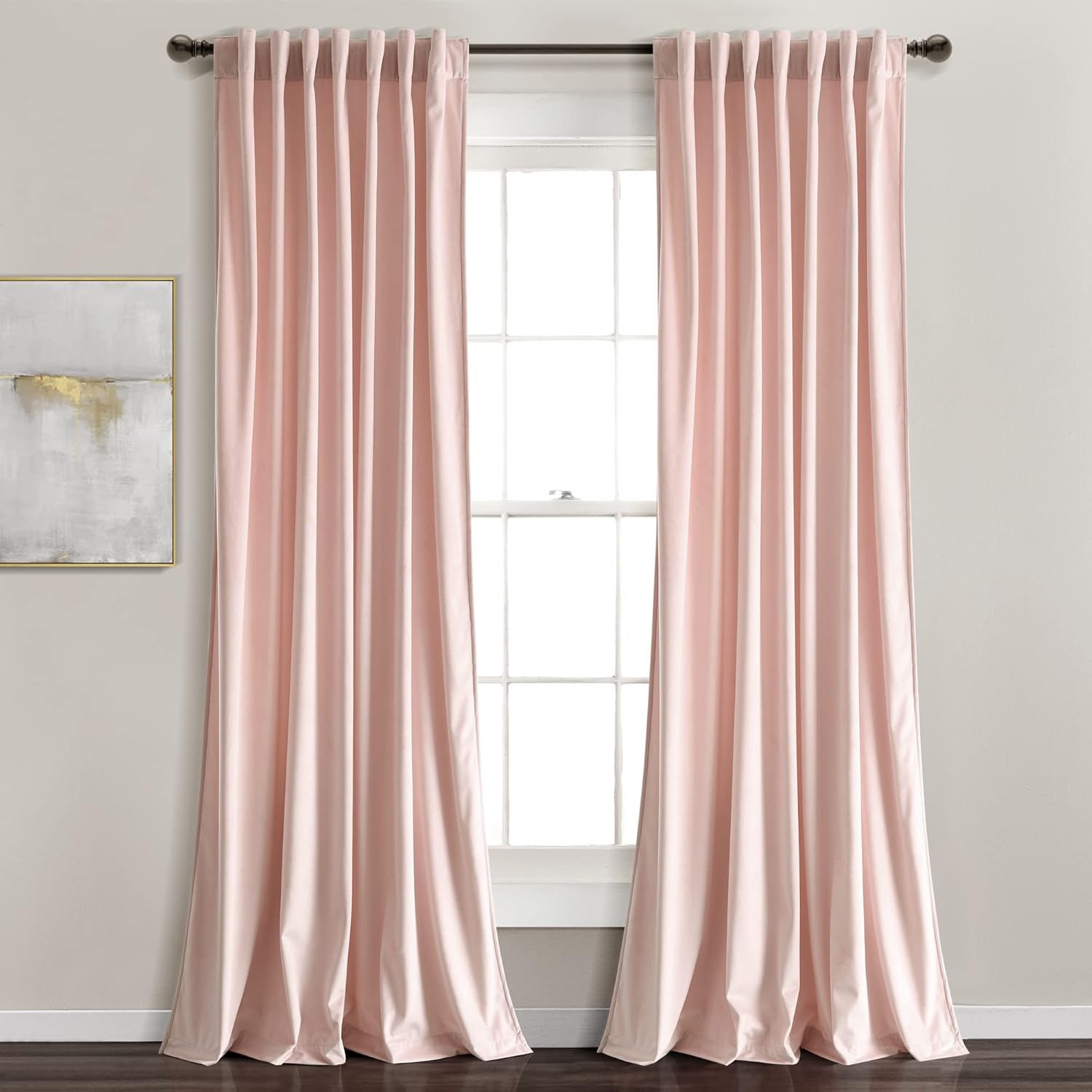 Lush Decor Prima Velvet – Par de paneles de cortinas para ventana con pestaña trasera y bolsillo para cortinero, 84 pulgadas de largo x 54 pulgadas