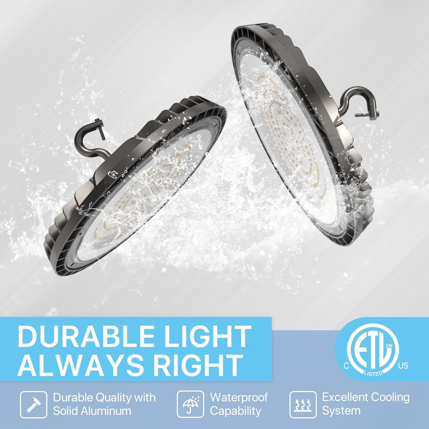 HYPERLITE Luz LED de alta bahía de 150 W, 2 paquetes de 21000 lm con enchufe de EE. UU., luz LED UFO de alta bahía para almacén, taller, fábrica,