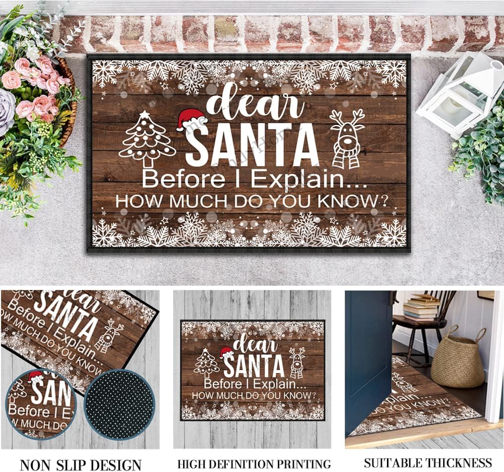 ZUYOENCO Entryway Rugs Indoor Non Slip, Dear Santa Before I Explain How Much Do You Know Outdoor Funny Welcome Mats for Front Door Mats Indoor