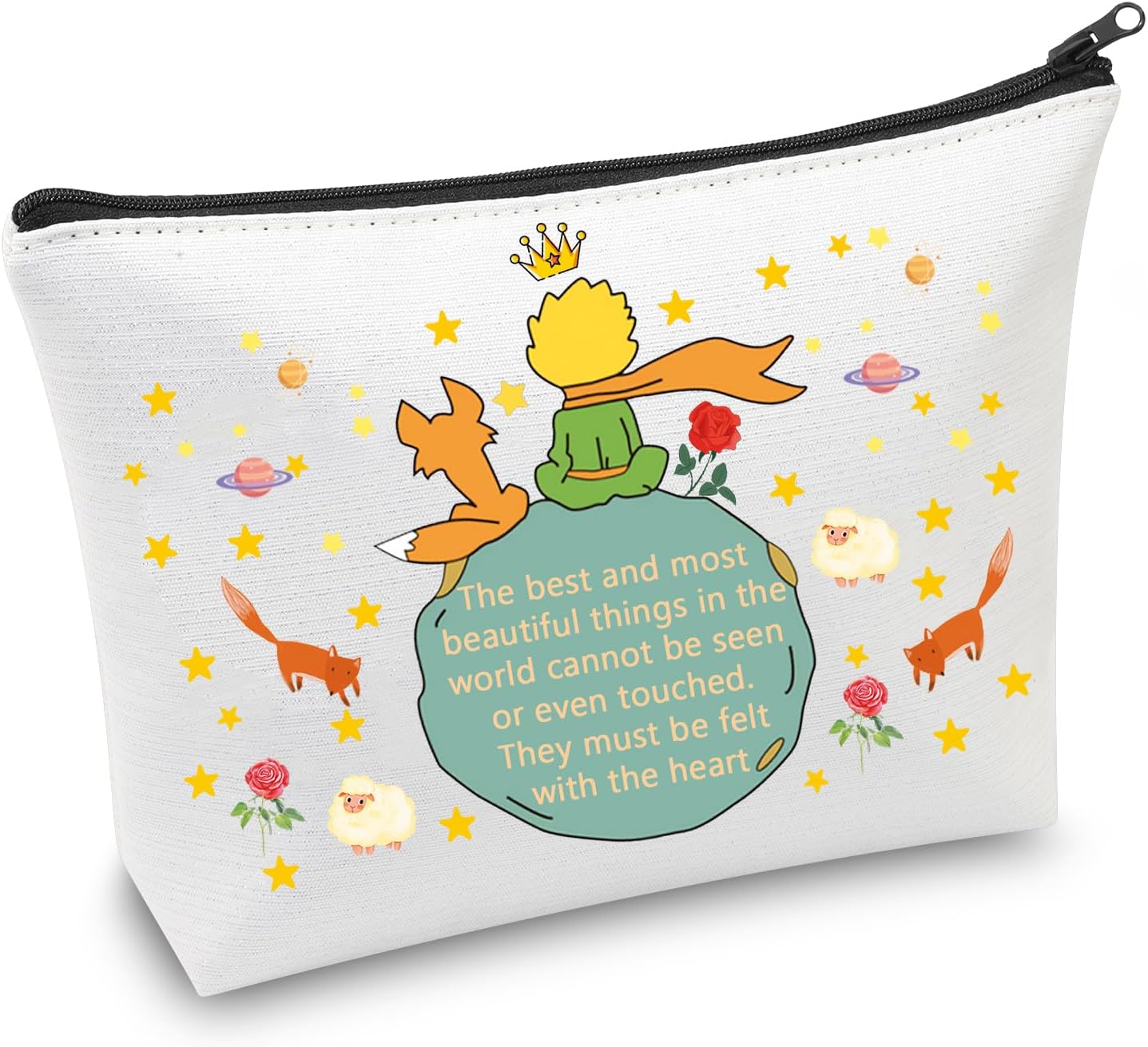 CMNIM Bolsa de maquillaje de Principe Principito para regalar a los amantes de los libros, bolsa de cosméticos, bolsa de viaje con cremallera,