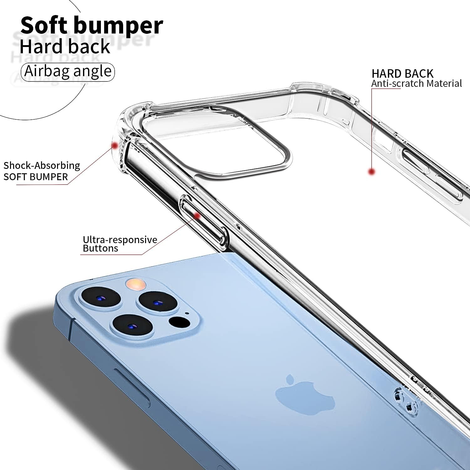 FOQENCCI Funda de teléfono para iPhone 13 Pro Max con 2 protectores de pantalla, transparente, antiamarilleo, resistente a los arañazos,