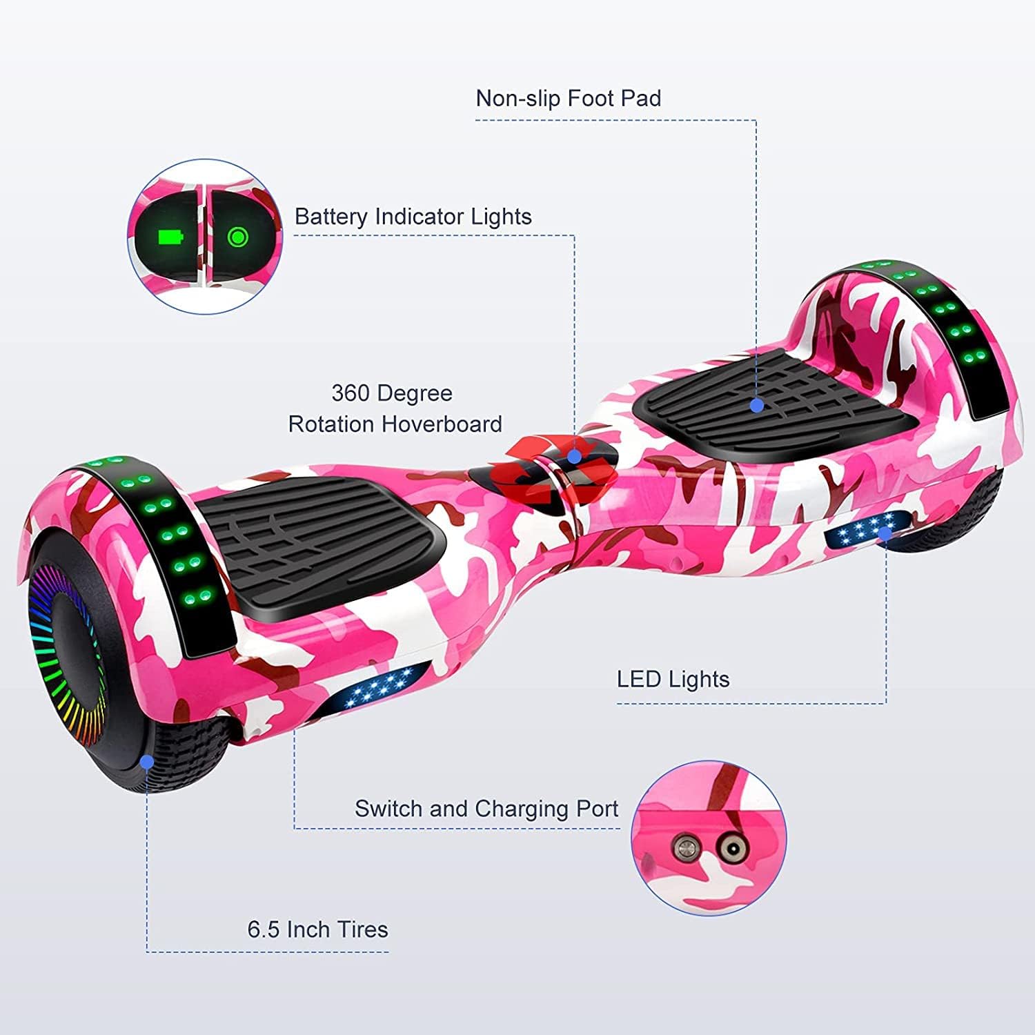 Hoverboard para niños de dos ruedas con auto equilibrio, hoverboard con luces LED  UL 2272 certificado