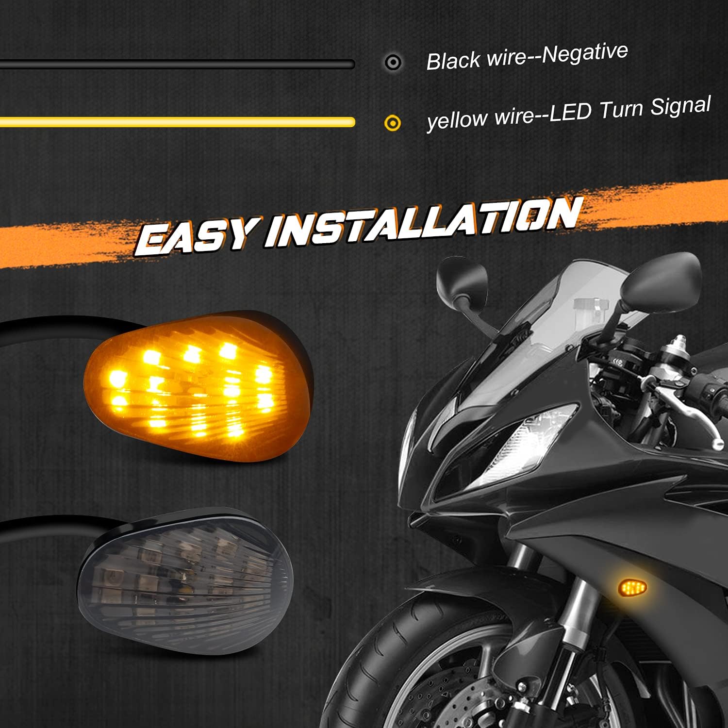 NTHREEAUTO Luz intermitente LED de montaje empotrado ahumada compatible con Yamaha YZF R1 R6 R6S, indicadores universales de motocicleta de 12 V
