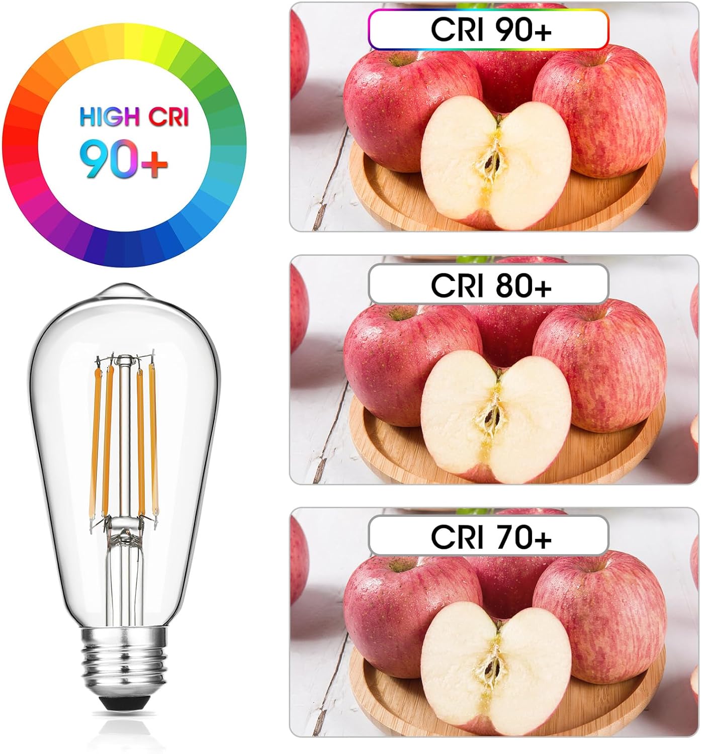 Bombillas LED Edison vintage de 6 W, equivalente a 60 W incandescentes, blanco cálido 2700 K, bombillas de filamento LED antiguas ST58 con 90+ CRI,