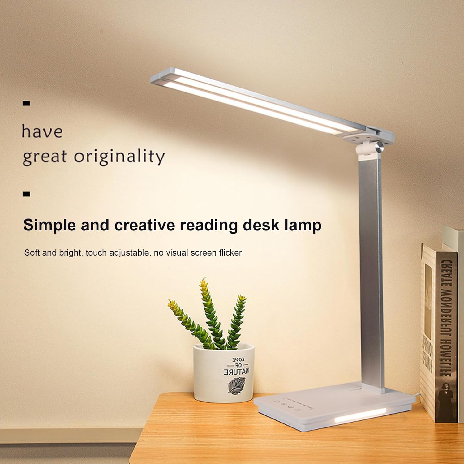 Lámpara de escritorio LED de doble brazo oscilante, regulable, lámpara de mesa plegable ajustable con puerto de carga USB, lámpara de tarea de