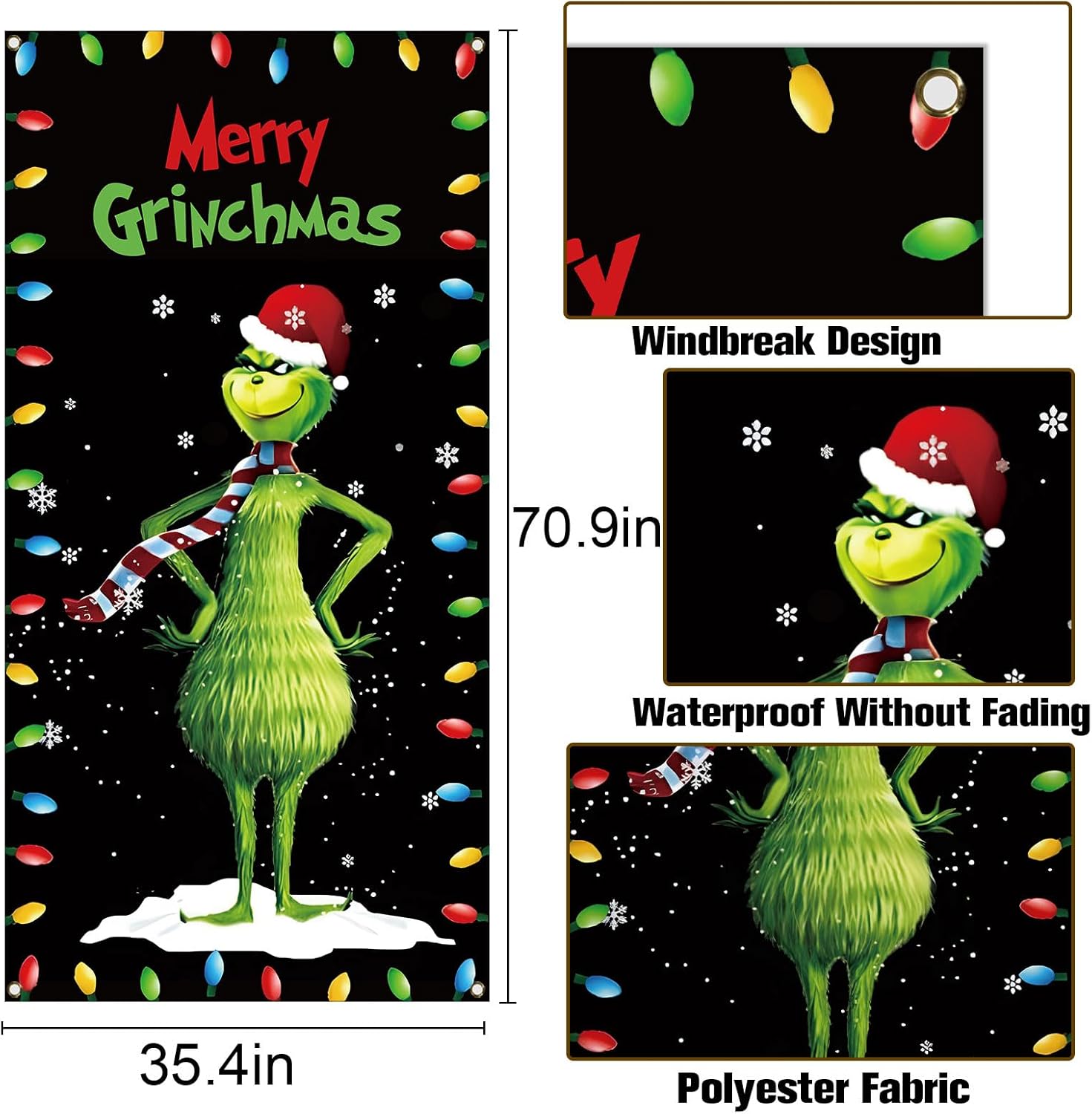 Vohado Merry Grinchmas – Cubierta de puerta de Navidad, Whoville, decoración de fiesta de invierno, decoración de porche frontal, fondo para