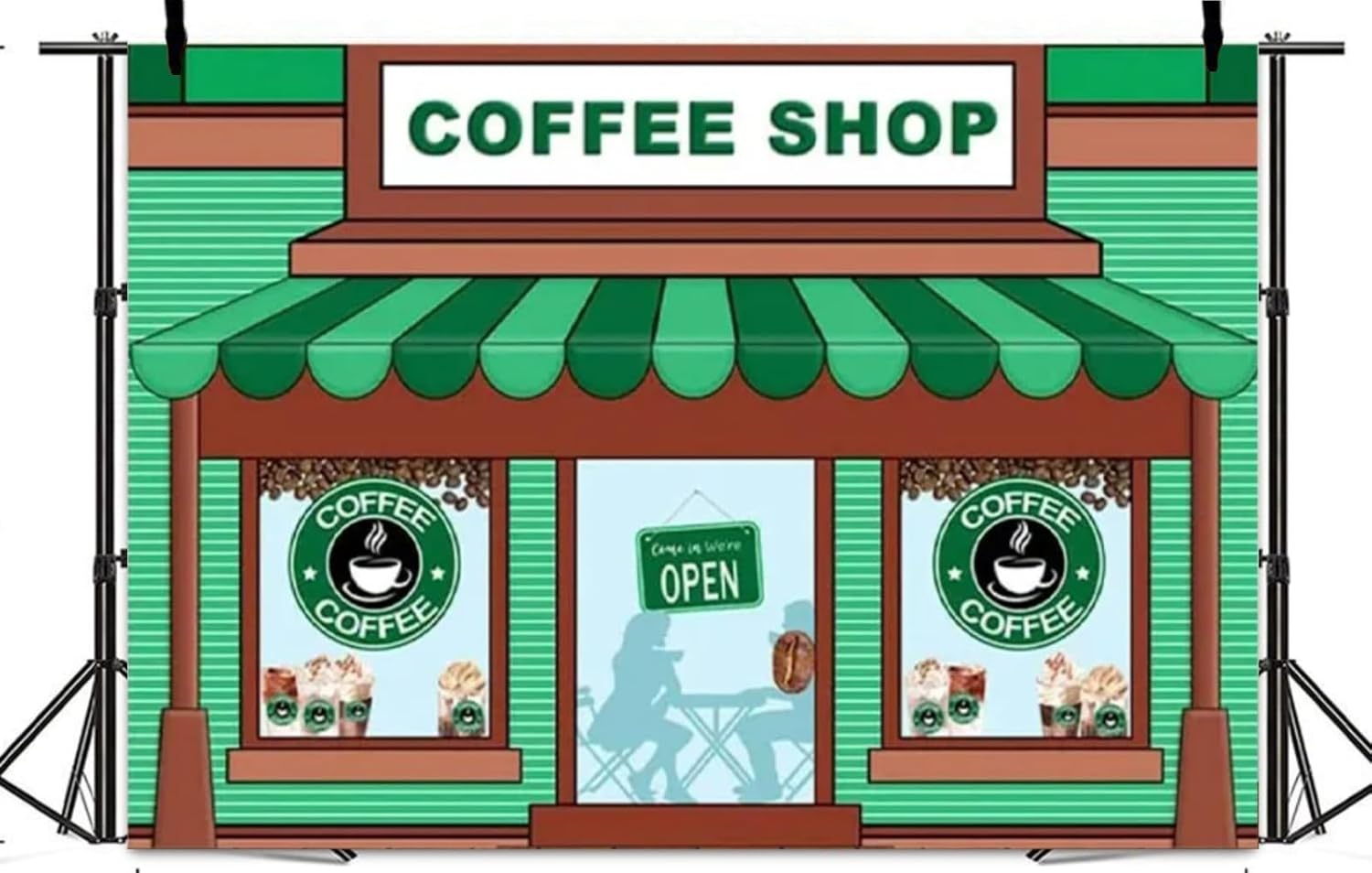 Telón de fondo de fotografía de dibujos animados a rayas verdes para cafetería, fondo de helado, decoración de cabina de café, accesorios de