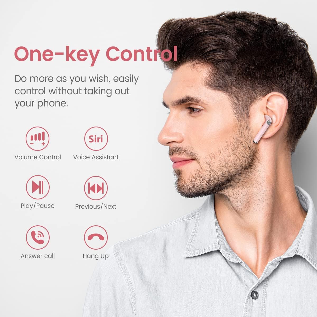 Auriculares inalámbricos con Bluetooth 5.3 con sonido estéreo de 35 horas de reproducción, estuche de carga inalámbrica y pantalla de alimentación,