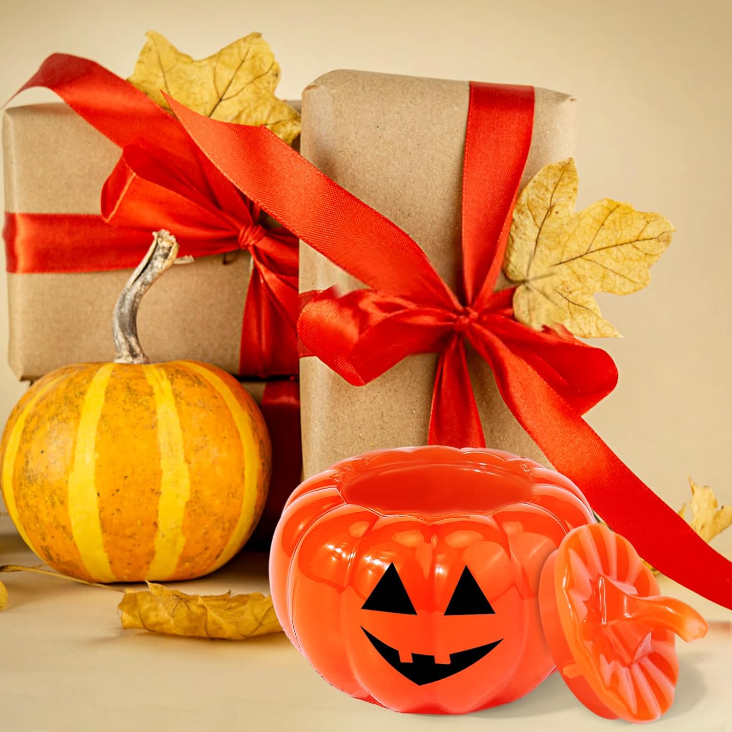 Juome Moldes de resina para tarros de calabaza, tarros de Halloween, otoño, moldes de silicona con tapa para fundición de resina epoxi para caja de