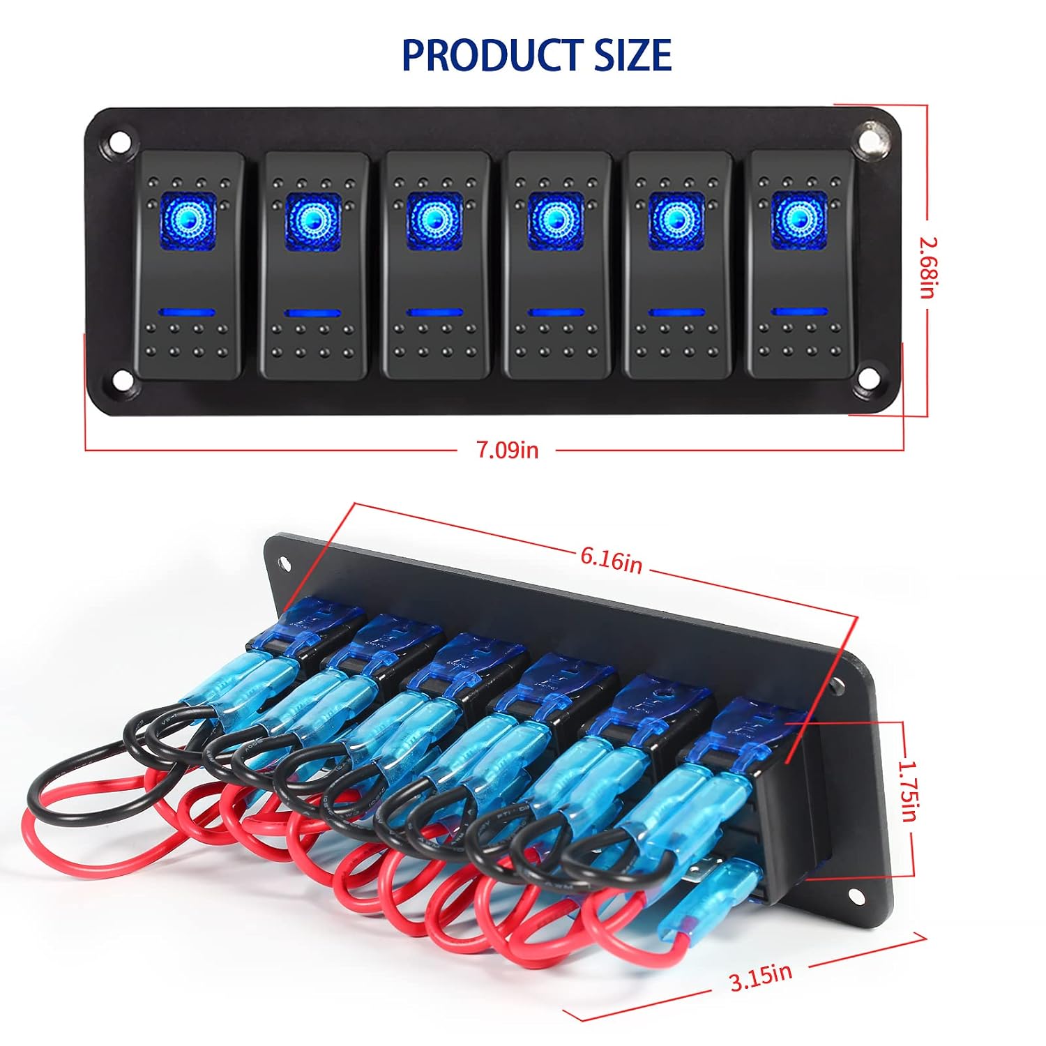 Panel de interruptores de palanca de aluminio impermeable de 6 bandas, panel de interruptor basculante de 12 V24 V, interruptor de encendido y