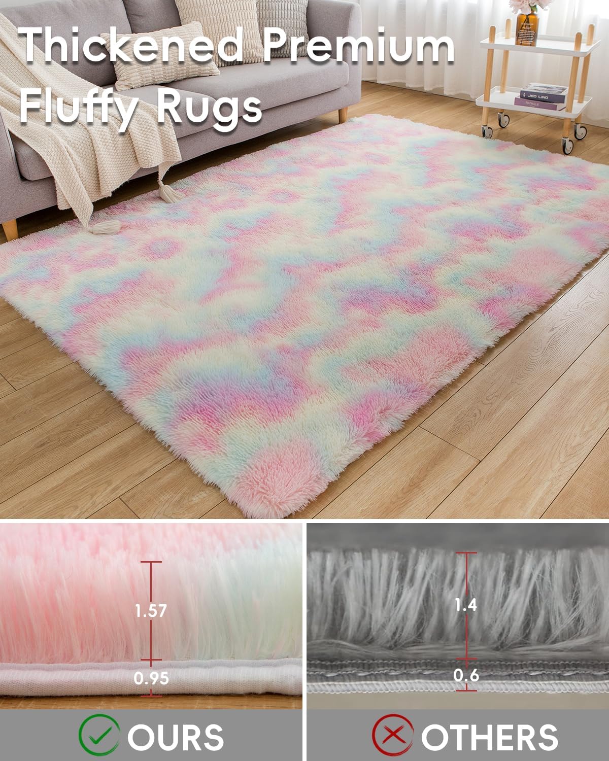 TOLORD Alfombras de área para dormitorio, sala de estar, 3 x 5 pies, antideslizante, duradera, esponjosa, peluda, alfombra de noche de felpa suave,