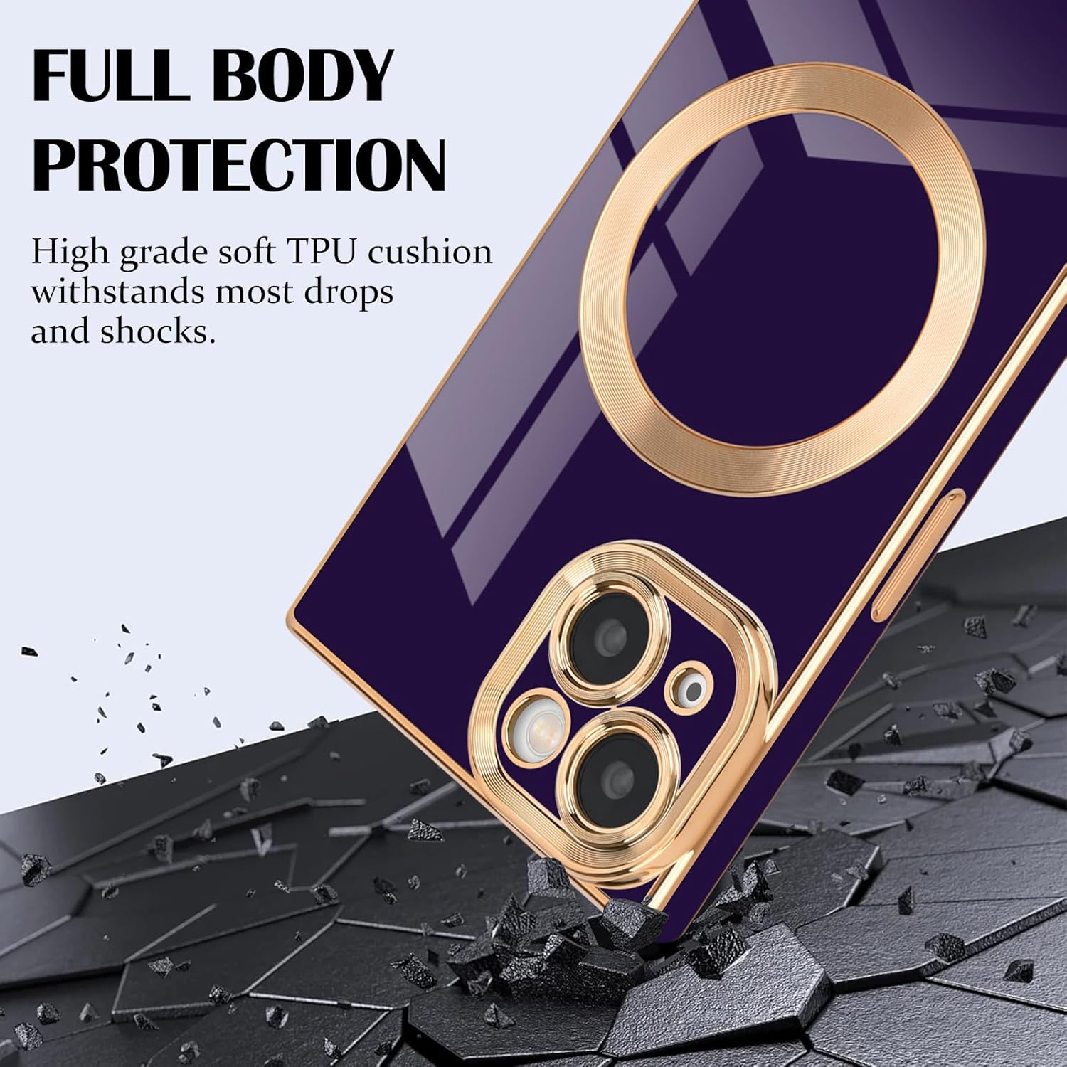 Funda magnética para iPhone 13, funda cuadrada con borde chapado de lujo con MagSafe para mujeres y hombres, TPU suave, antiarañazos, a prueba de