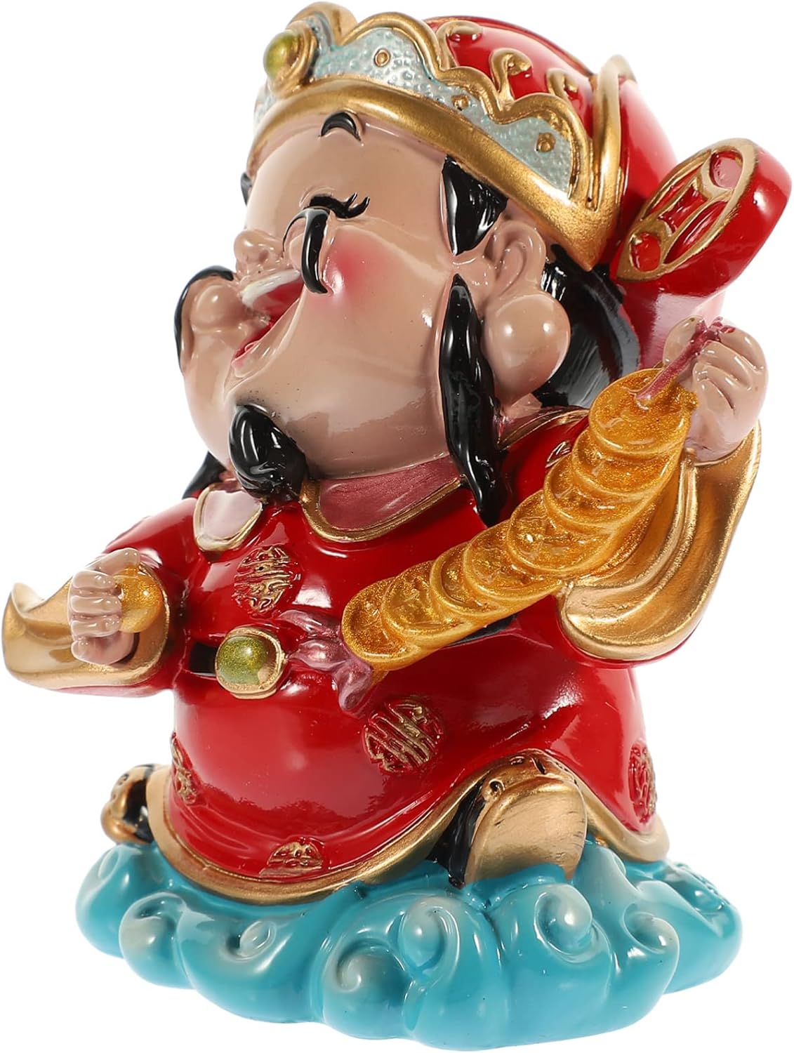 BESPORTBLE CAI Shen – Estatua de Feng Shui, dios de la riqueza, 2.5 x 3.5 pulgadas, adornos de resina de la suerte de Zhaocai para sala de estar,