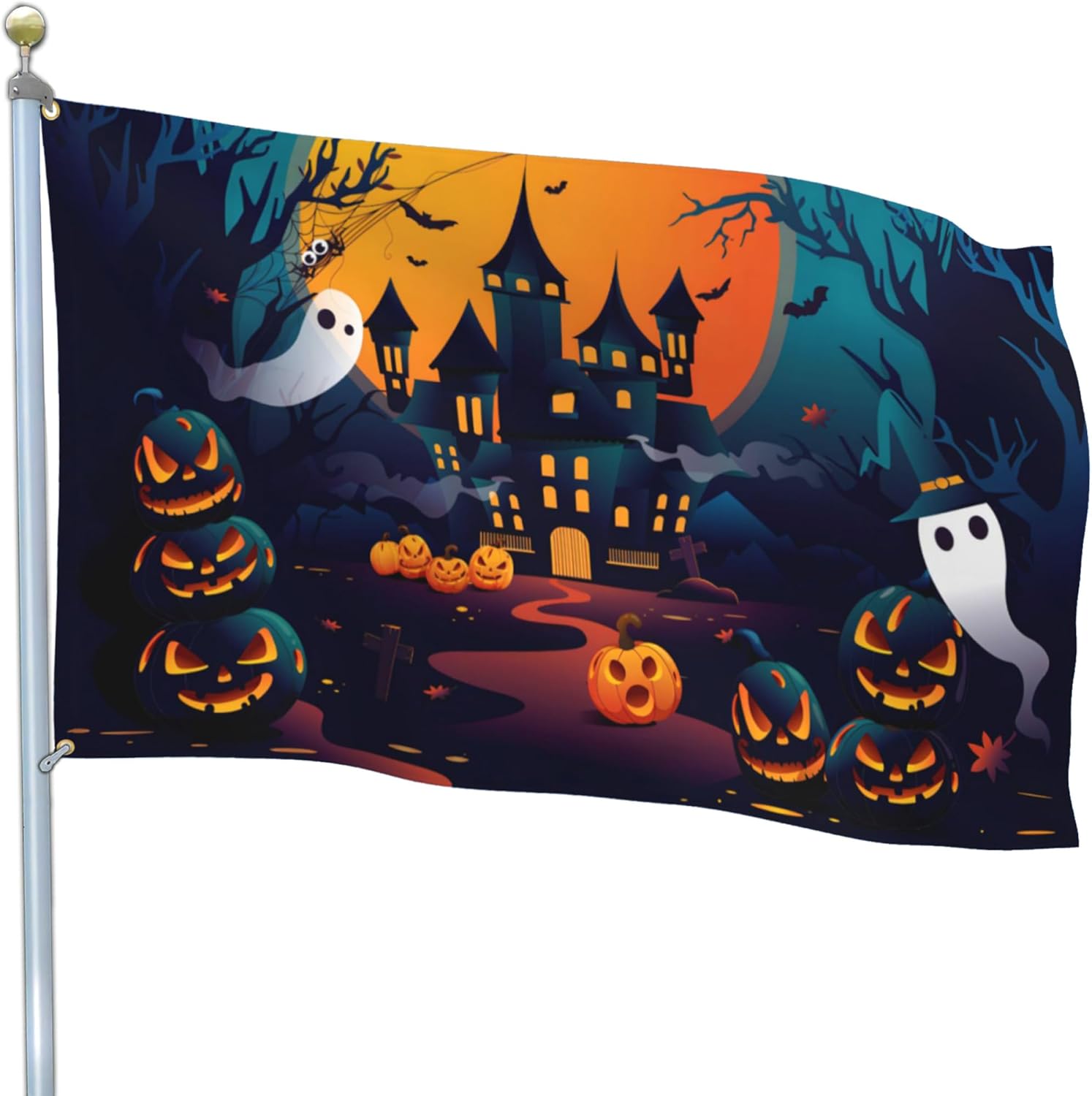 Bandera de Halloween de 3 x 5 para exteriores, doble cara, bandera de calabaza de Halloween, decoración de Halloween, bandera de Halloween para