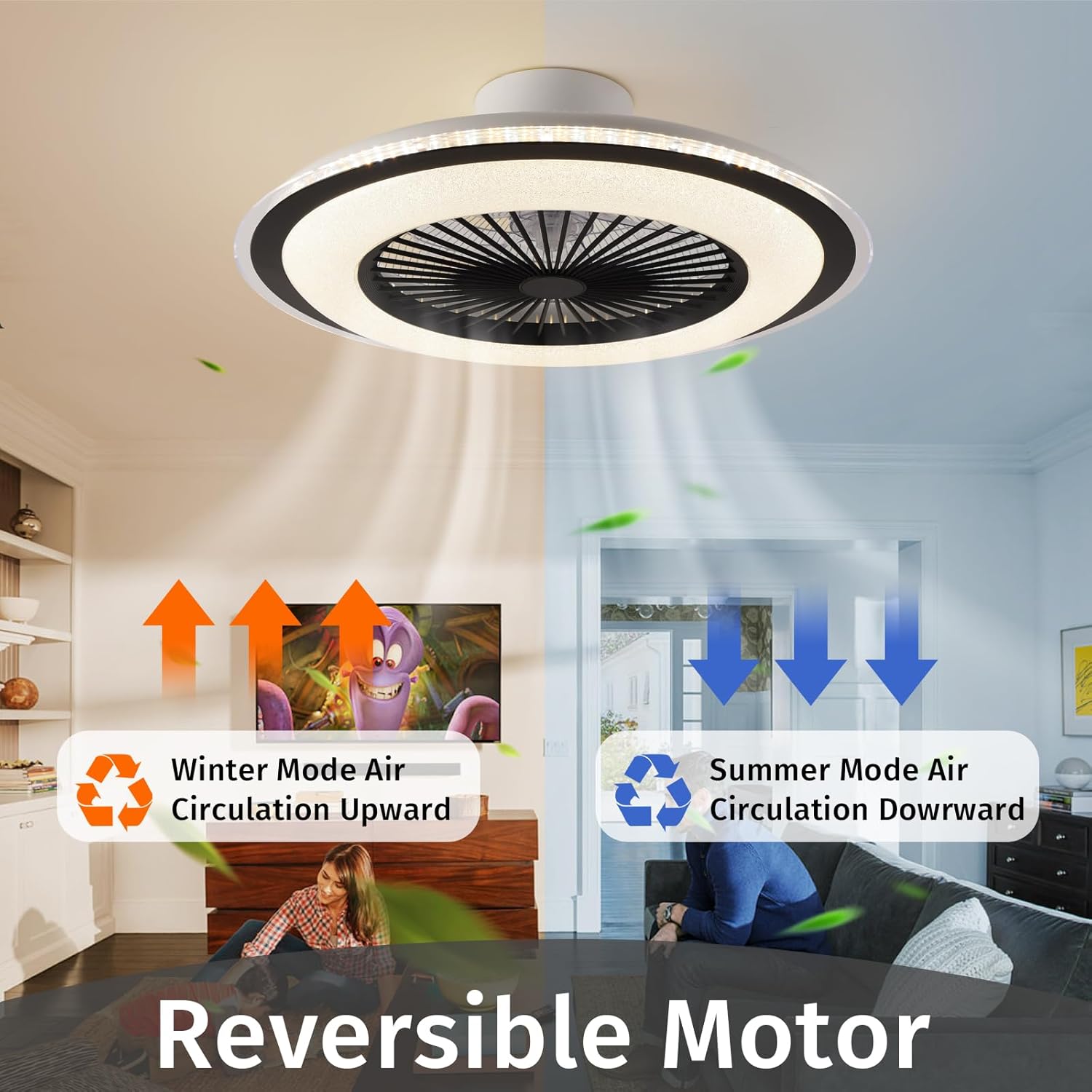 MDZHYA Ventilador de techo de perfil bajo con luces, ventiladores de techo sin aspas de 24 pulgadas, control remoto, ventilador de techo inteligente