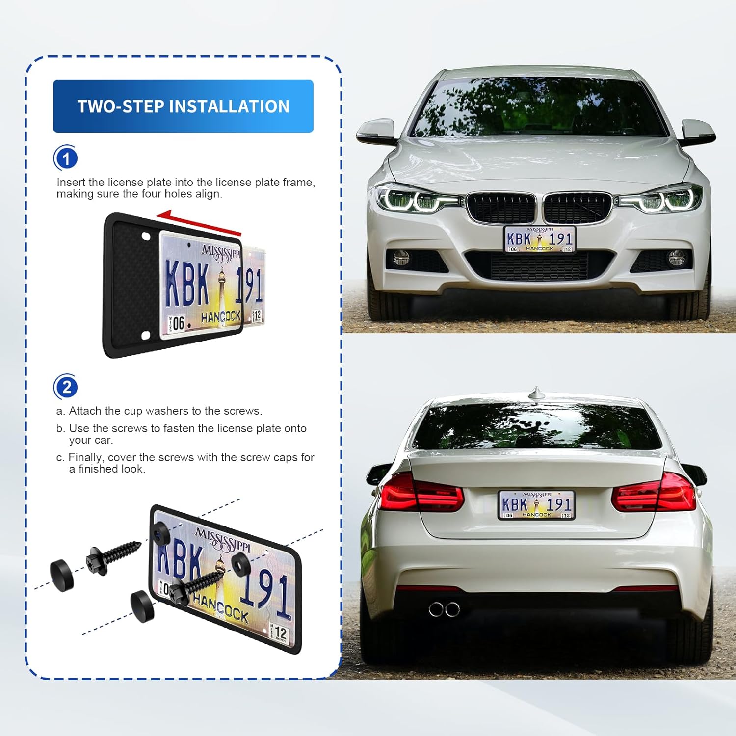Marcos negros para matrícula, paquete de 2 fundas universales para matrícula de automóvil, soporte universal para placa delantera de automóvil de