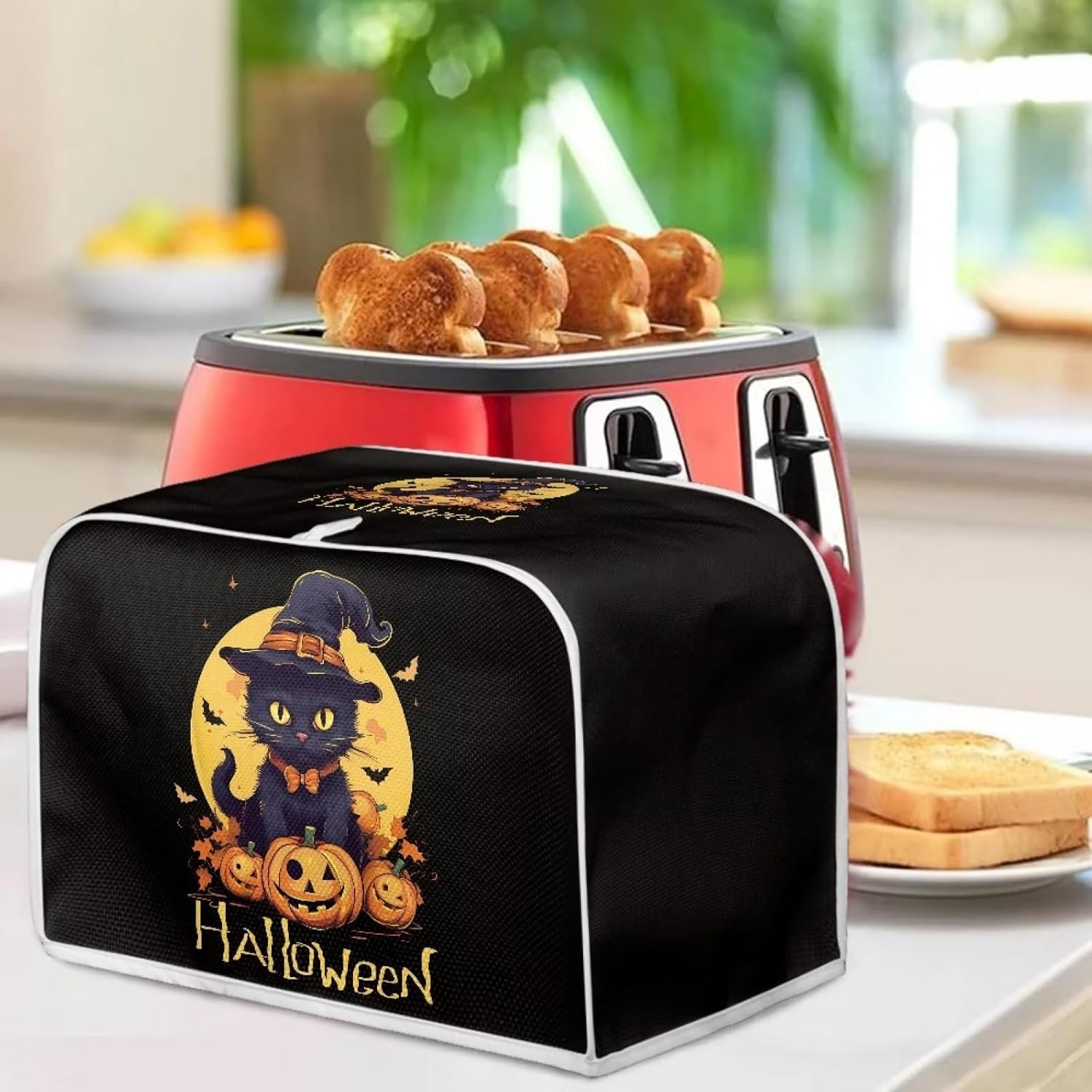 Funda para hacer pan de Halloween, cubierta antipolvo lavable para tostadora de gato de calabaza, 2 rebanadas, cubierta duradera antisalpicaduras,