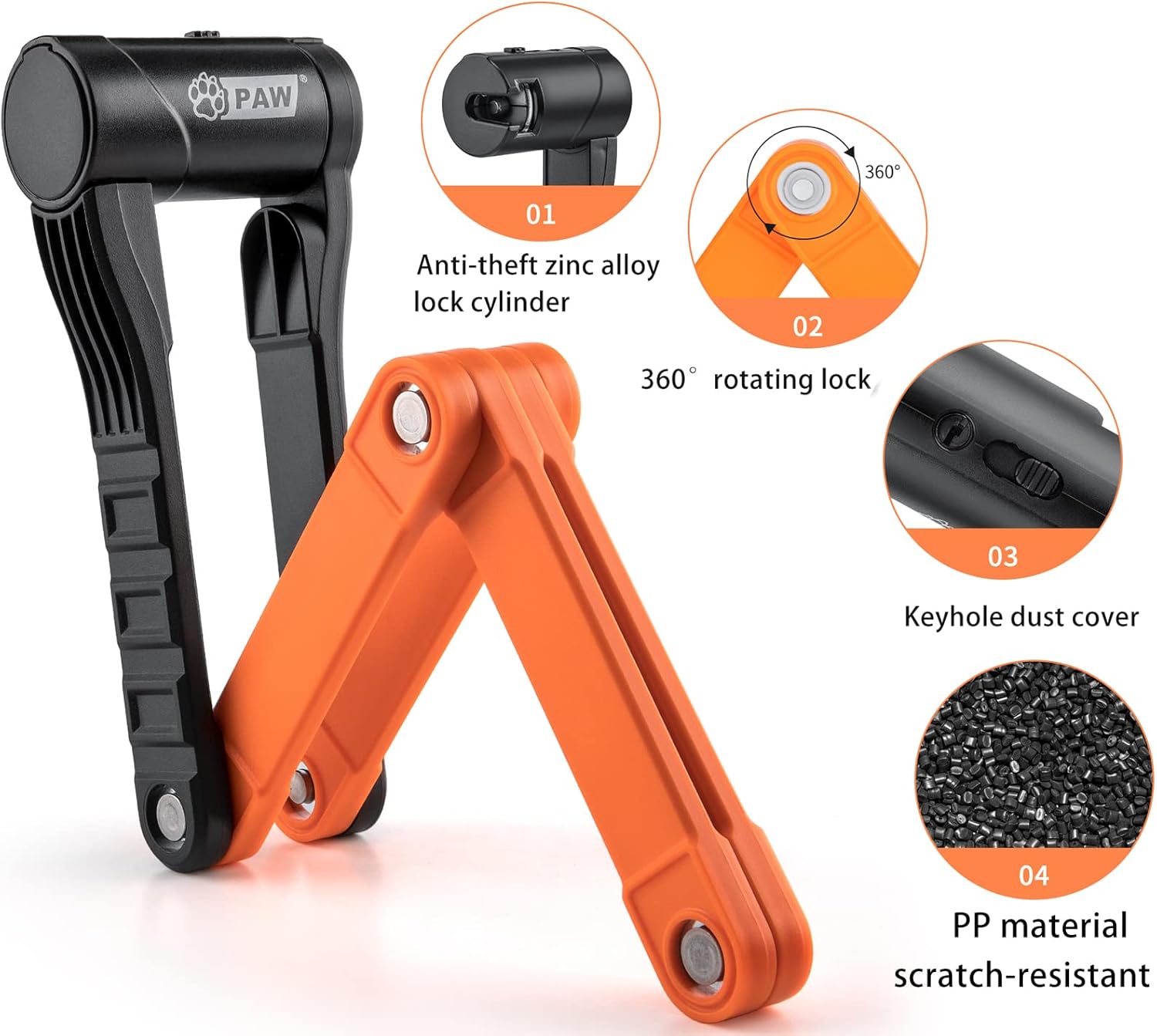 Candado plegable para bicicleta con 3 llaves, cerraduras de bicicleta de seguridad resistentes antirrobo, cilindro antitaladro y púa, candado