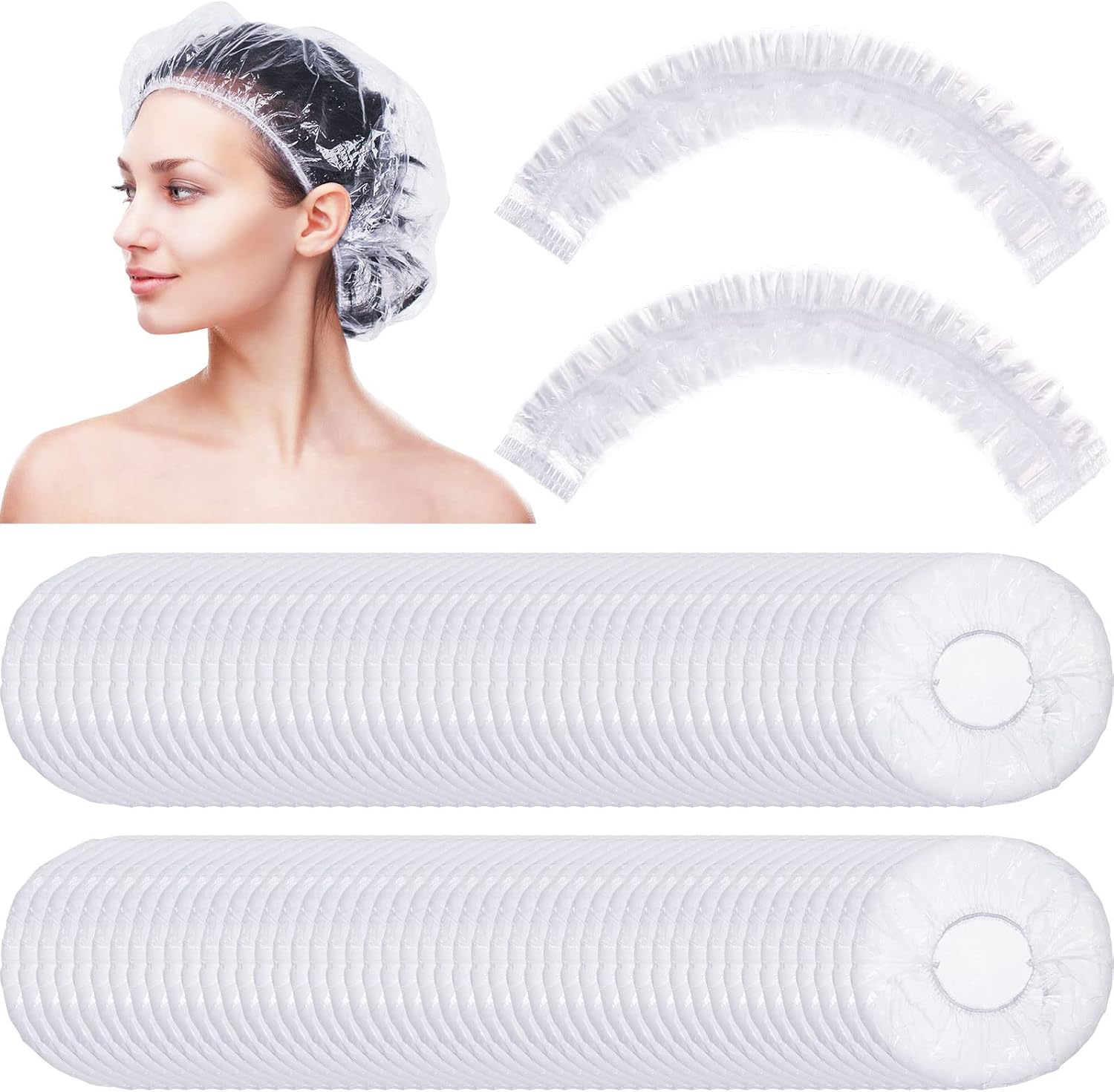 500 gorros de ducha desechables a granel de 18.2 pulgadas, gorro de plástico transparente elástico, grande, grueso, impermeable, para mujeres,