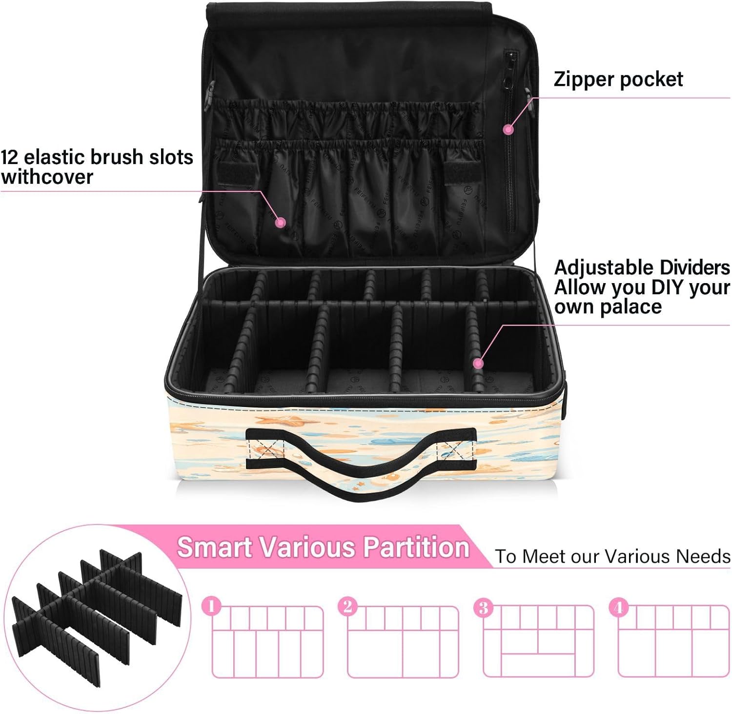 Shells Ocean Waves Beach Starfish cosmetic bags women bag toiletry travel up bag organizator large travel makeup bag bolsos de maquillaje para mujer