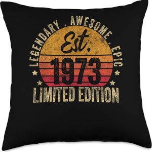 50th Birthday Vintage 50 Year Old Est 1973 Limited Edition Throw Pillow, 18×18, Multicolor 50th Birthday Vintage 50 Year Old Est 1973 Limited Edition Throw Pillow, 18×18, Multicolor