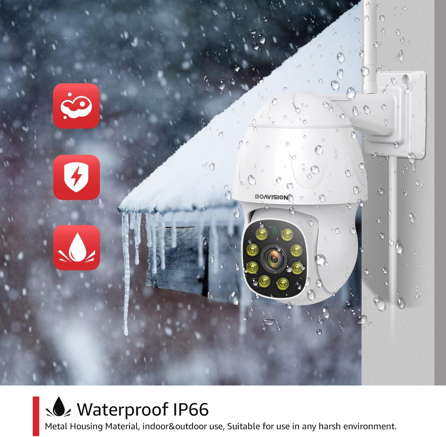 BOAVISION Cámara de seguridad de 4MP para exteriores, cámaras de videovigilancia de visión de 360, seguimiento humano, alertas de detección de