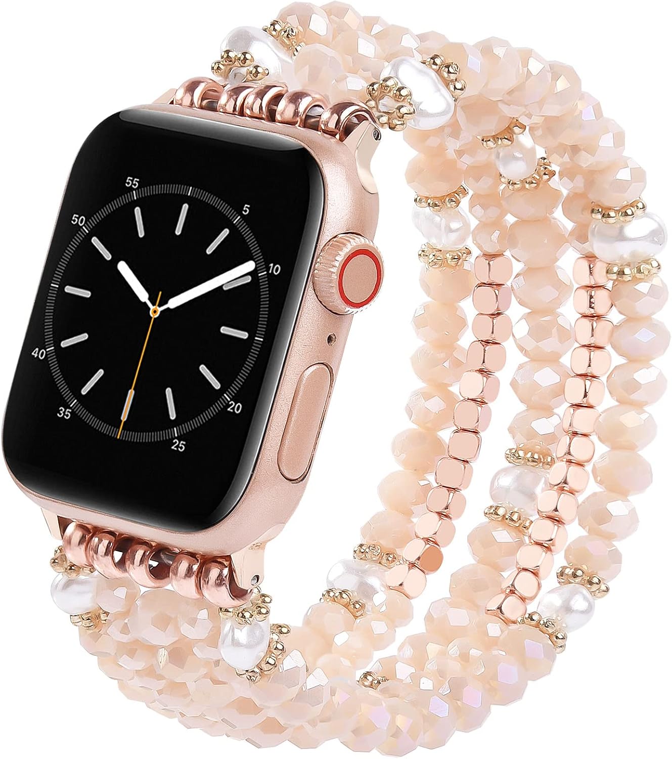 V-MORO Beaded Bracelet Compatible with 41mm40mm38mm,45mm44mm42mm49mm(ultra) Women Apple Watch Bands Natural Pearl Beads Handmade Elastic Stretch